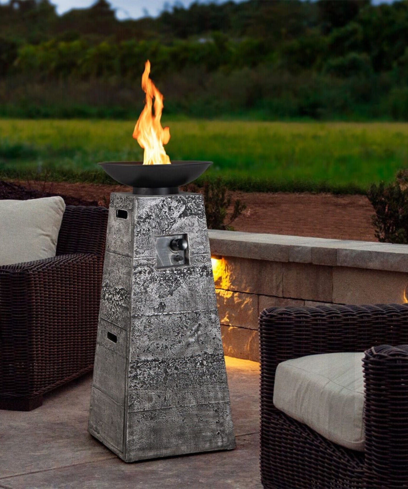 48-Inch Large Outdoor Propane Fire Bowl Column With Cover & Lava Rocks (SAK70938)