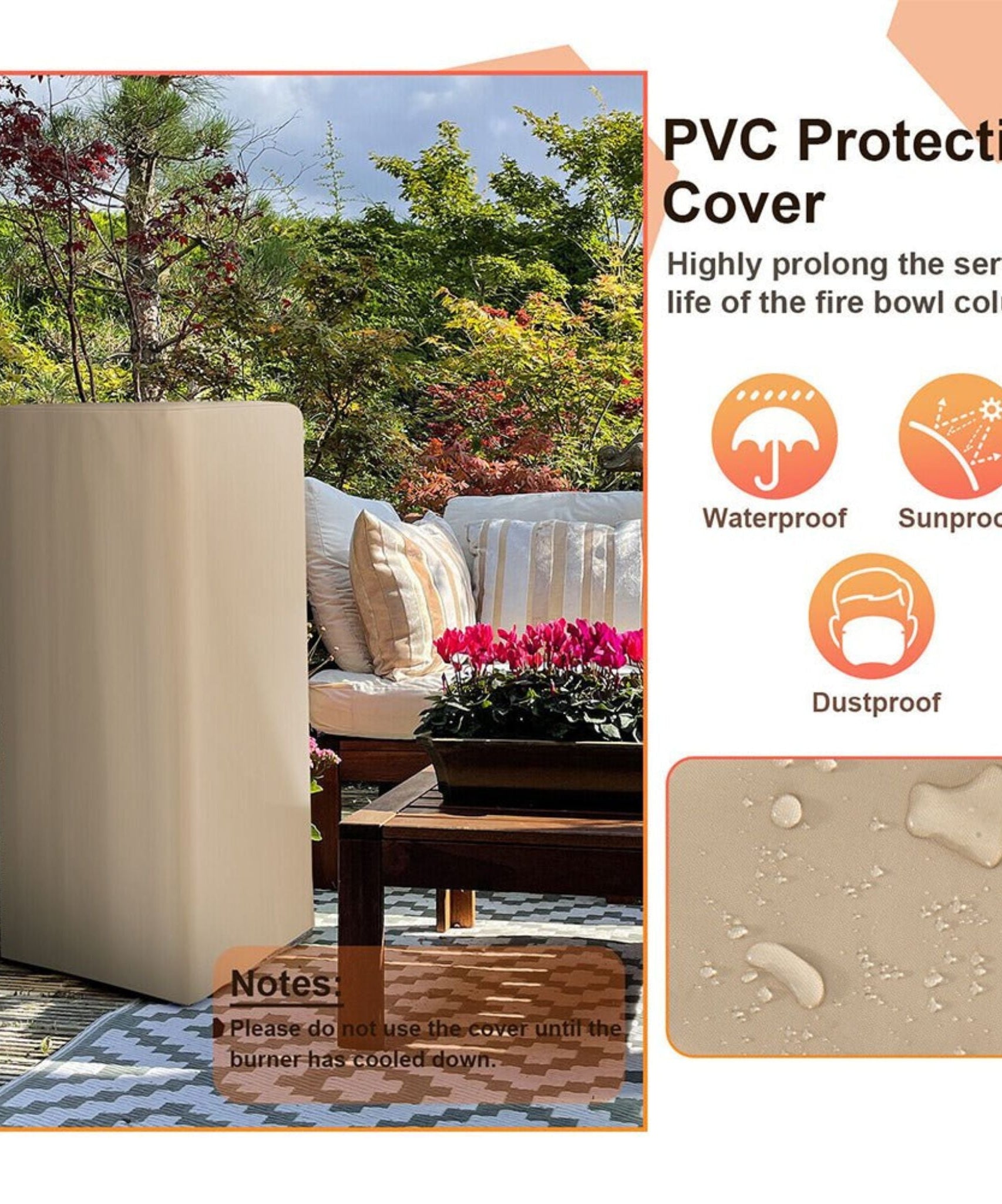 48-Inch Large Outdoor Propane Fire Bowl Column With Cover & Lava Rocks (SAK70938)