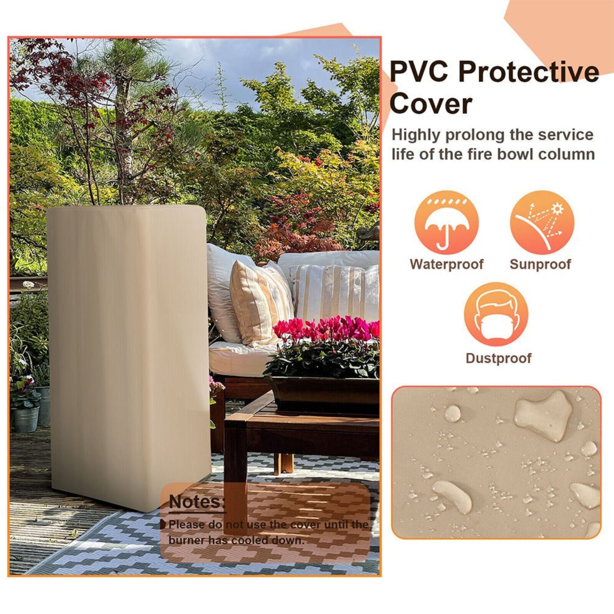 48-Inch Large Outdoor Propane Fire Bowl Column With Cover & Lava Rocks (SAK70938)