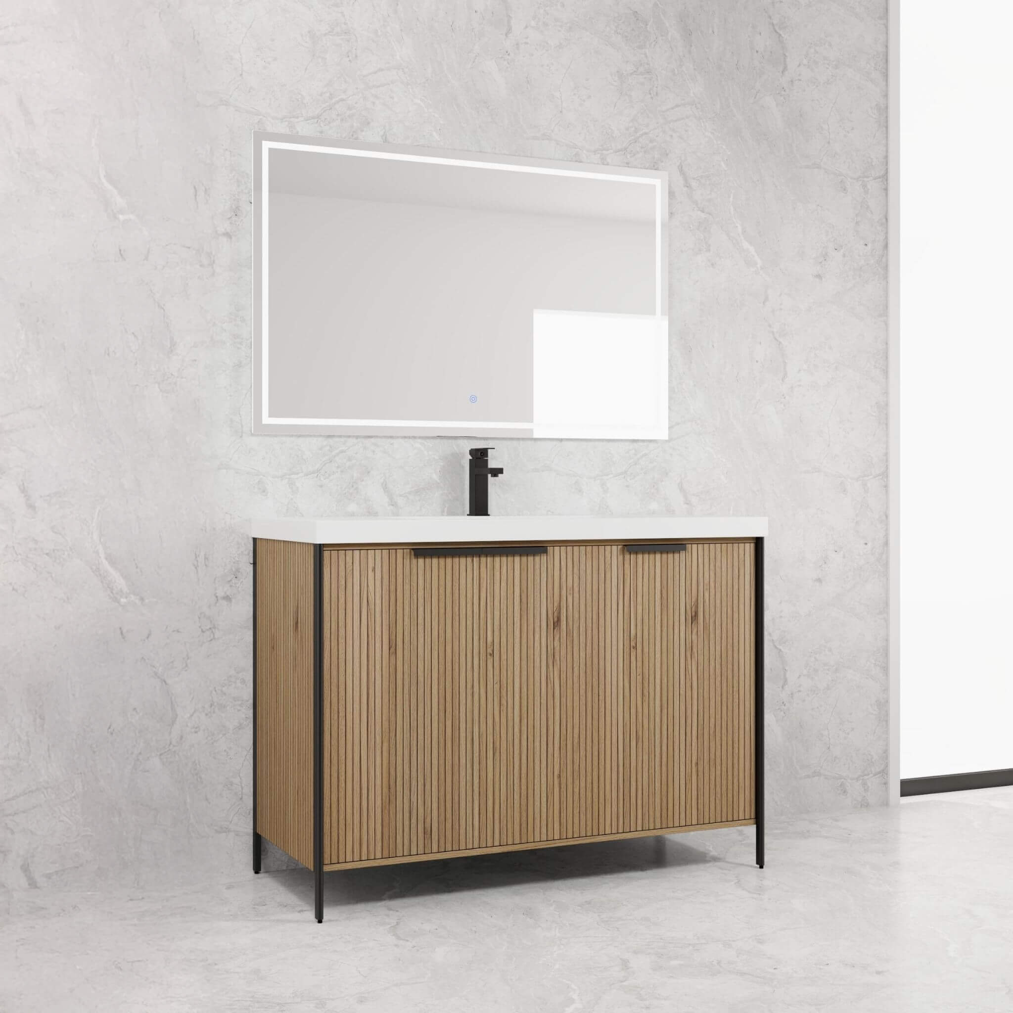 Nuvia 48-Inch Modern Light Coffee Freestanding Vanity With Resin Sink (SAK97502)