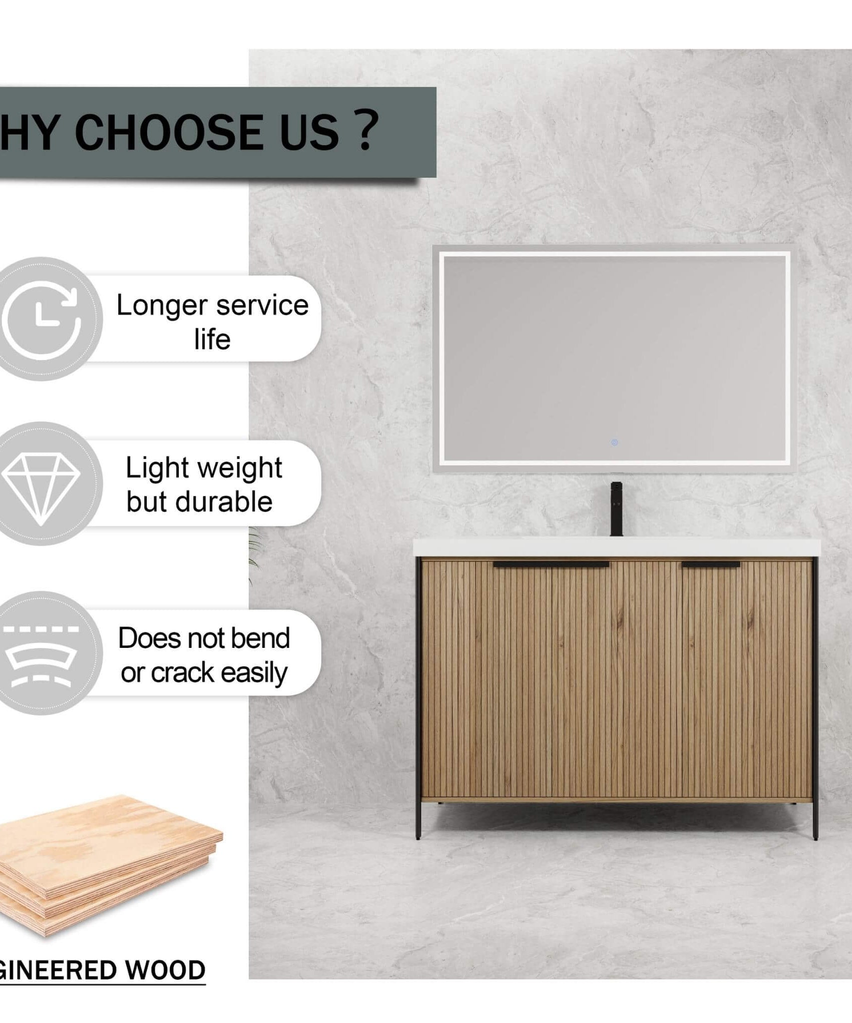 Nuvia 48-Inch Modern Light Coffee Freestanding Vanity With Resin Sink (SAK97502)