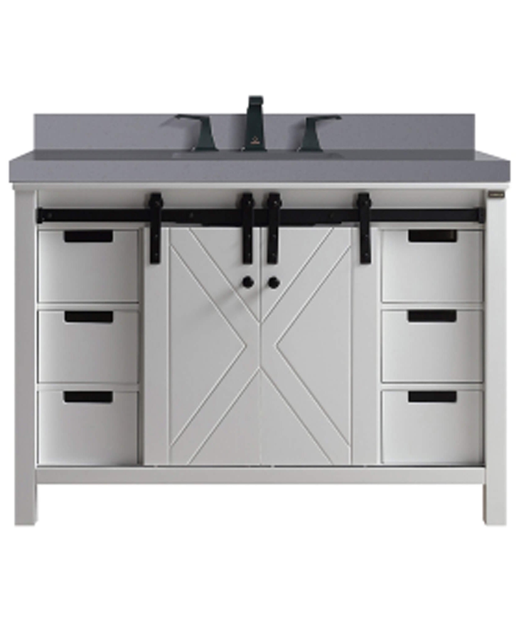 Nuvia White Bathroom Vanity With Gray Quartz Top And Faucet Set (SAK40685)