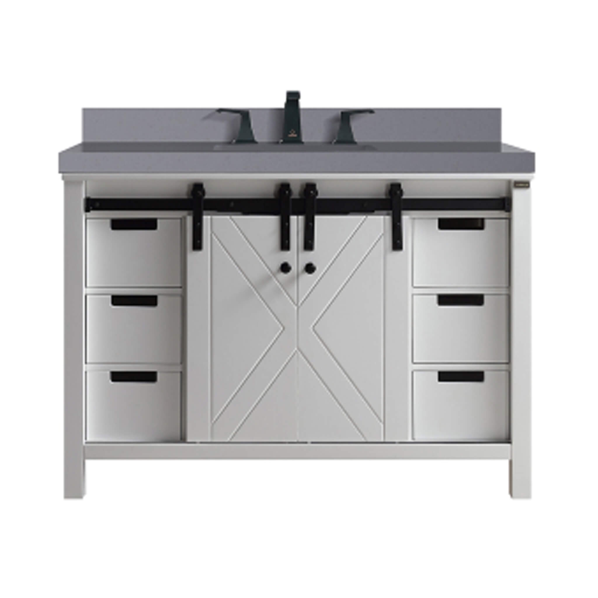 Nuvia White Bathroom Vanity With Gray Quartz Top And Faucet Set (SAK40685)