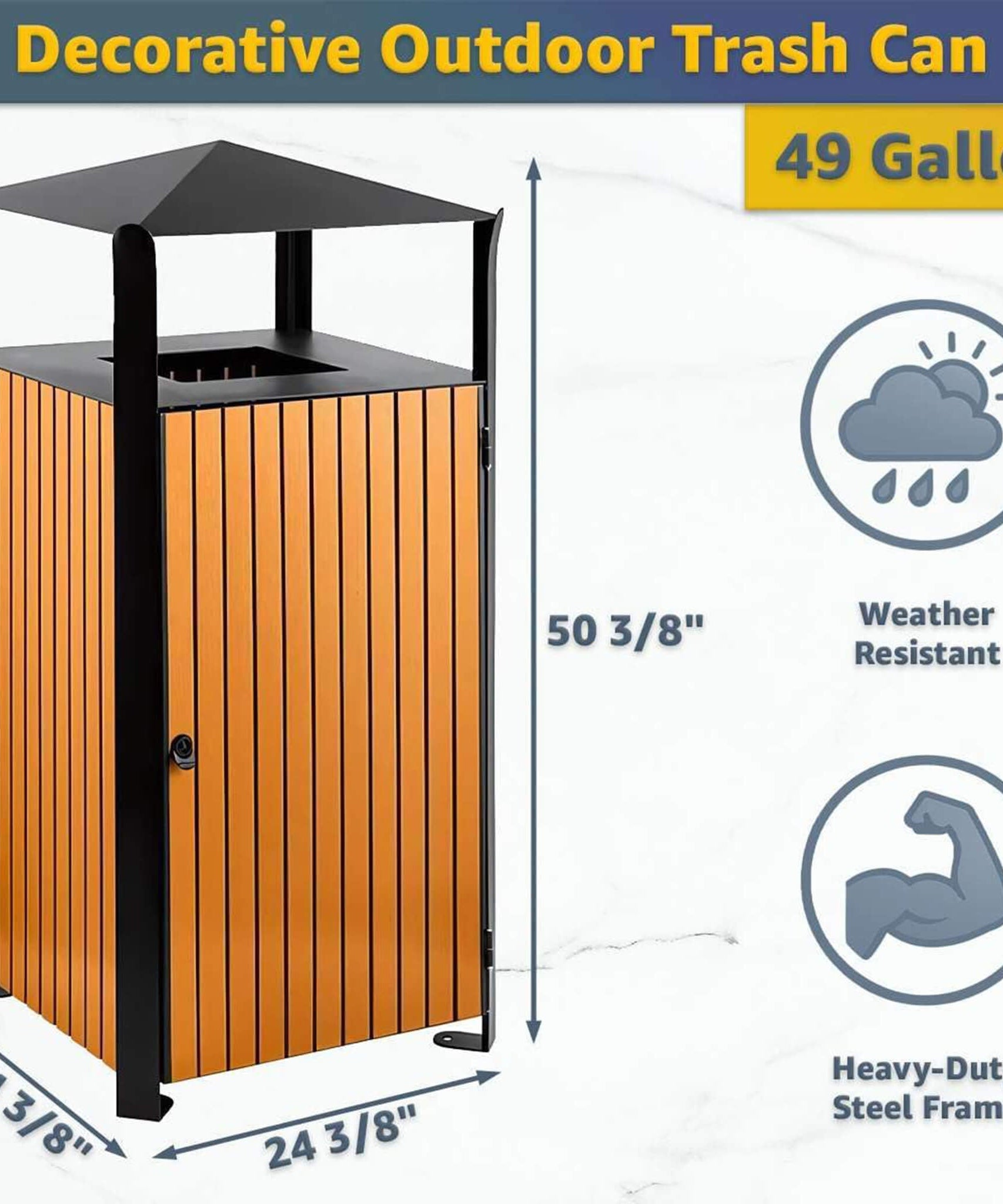 49-Gallon Heavy-Duty Commercial Outdoor Trash Can With Covered Top (SAK72136)