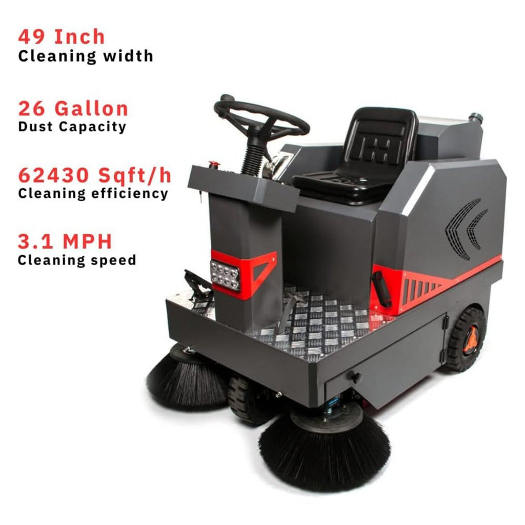 49-Inch Heavy-Duty 1400W Electric Industrial Ride-On Floor Sweeper With Dustbin & Water Tank (SAK18436)