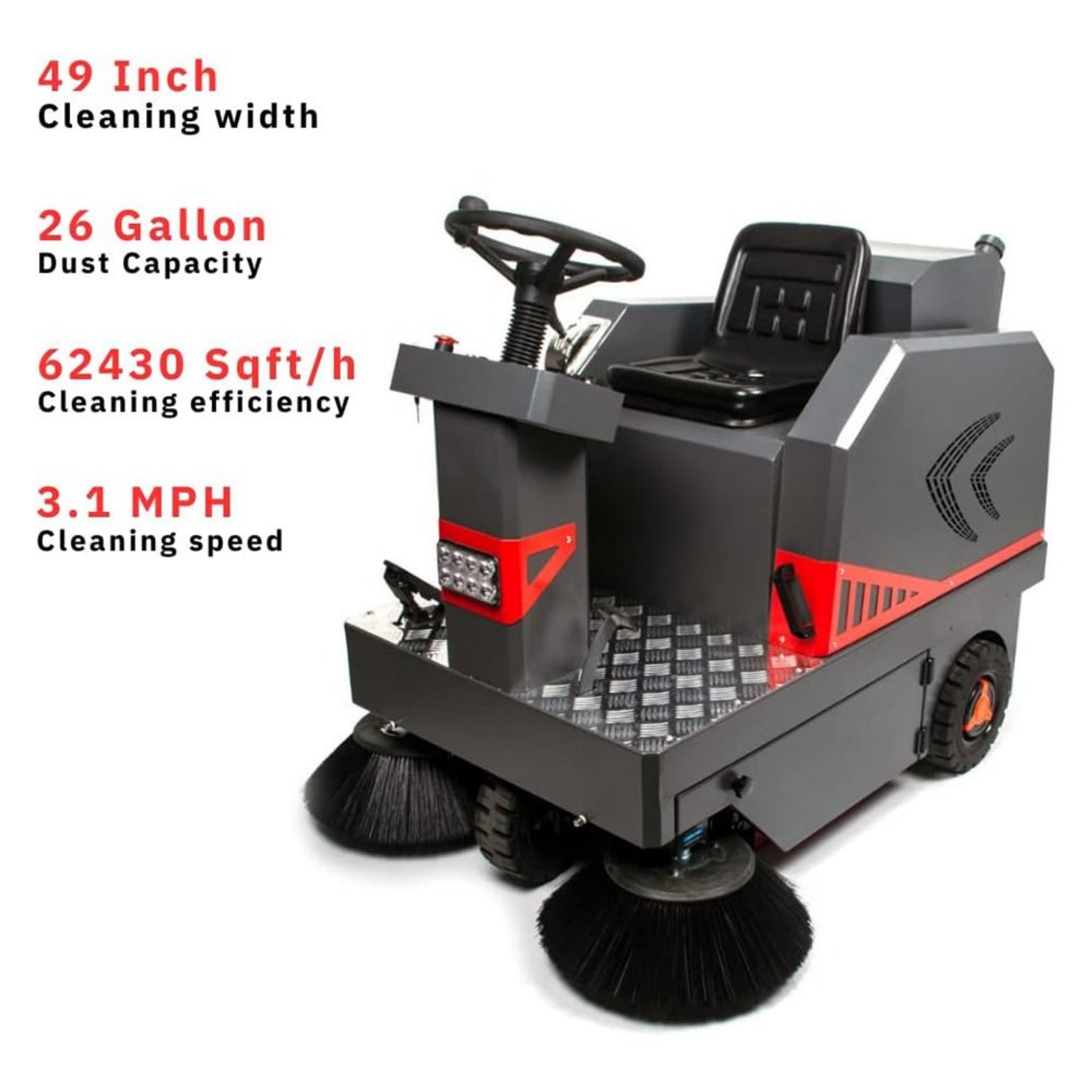 49-Inch Heavy-Duty 1400W Electric Industrial Ride-On Floor Sweeper With Dustbin & Water Tank (SAK18436)
