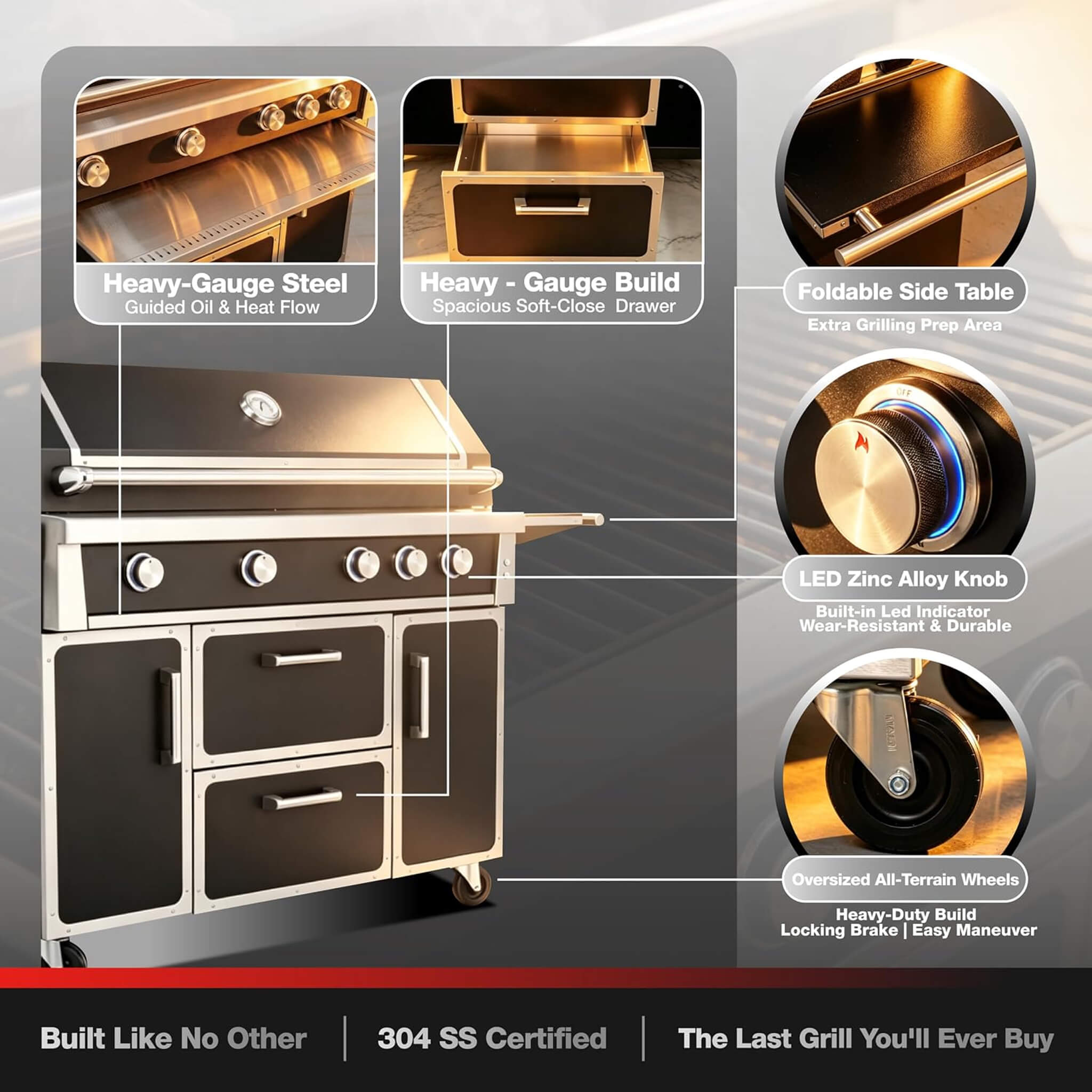 49-Inch Professional 99K BTU Outdoor Stainless Steel BBQ Grill (SAK91342)