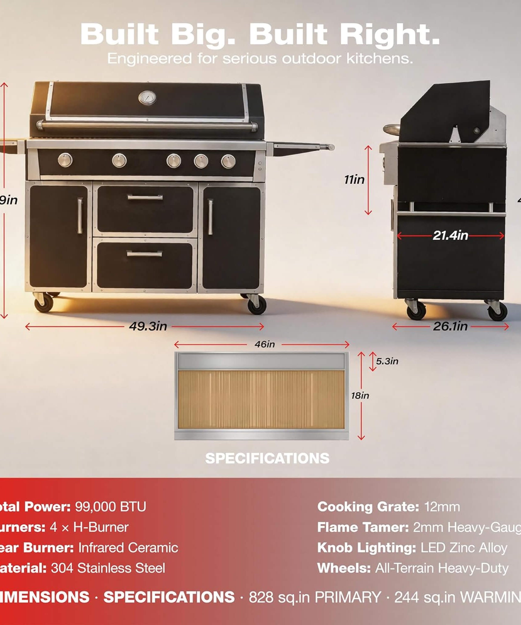 49-Inch Professional 99K BTU Outdoor Stainless Steel BBQ Grill (SAK91342)