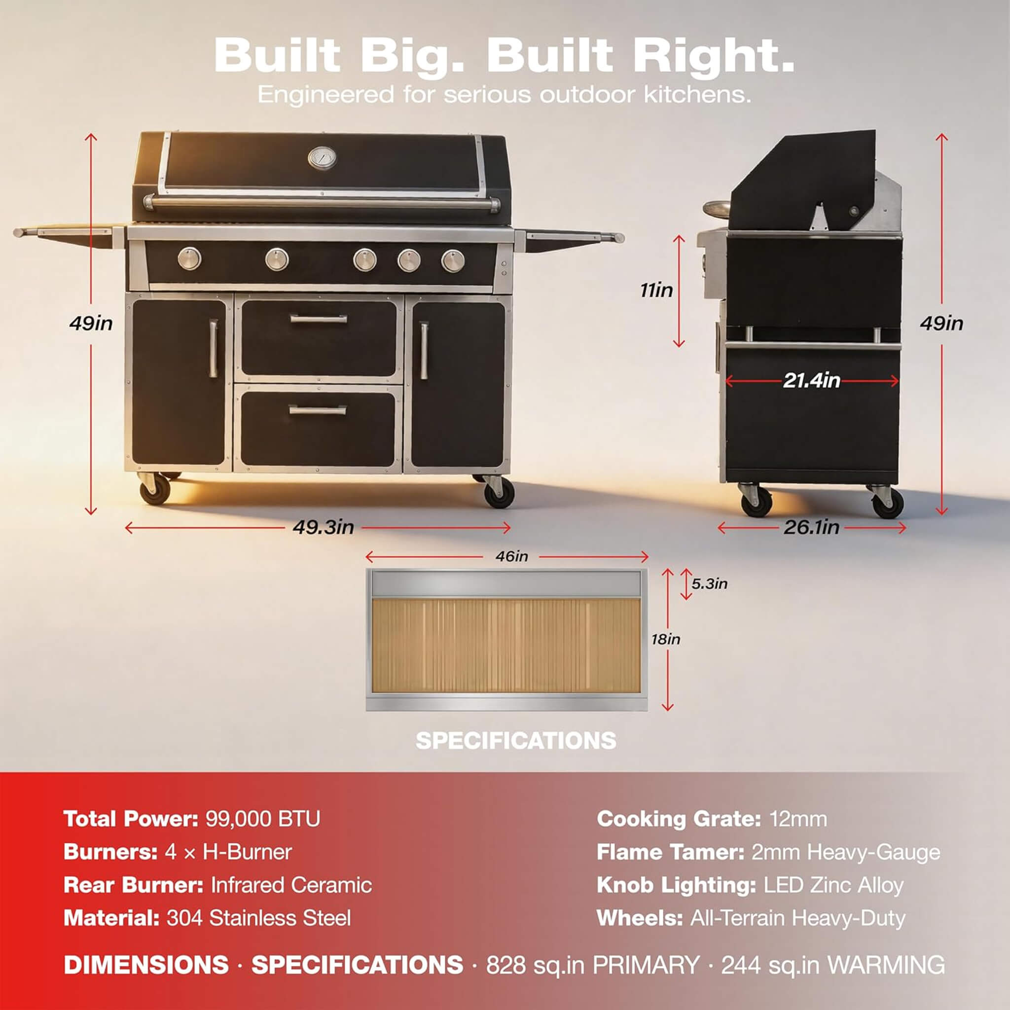 49-Inch Professional 99K BTU Outdoor Stainless Steel BBQ Grill (SAK91342)