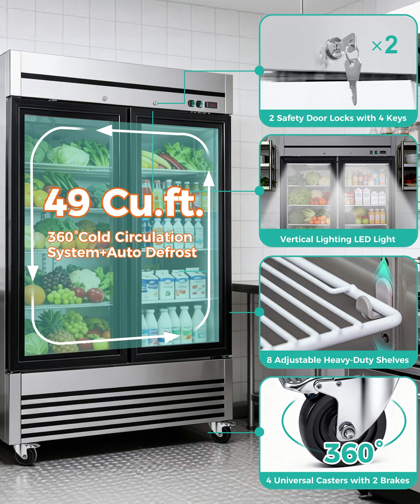 49-Inch Upright Commercial Reach-In Display Refrigerator (SAK16785)