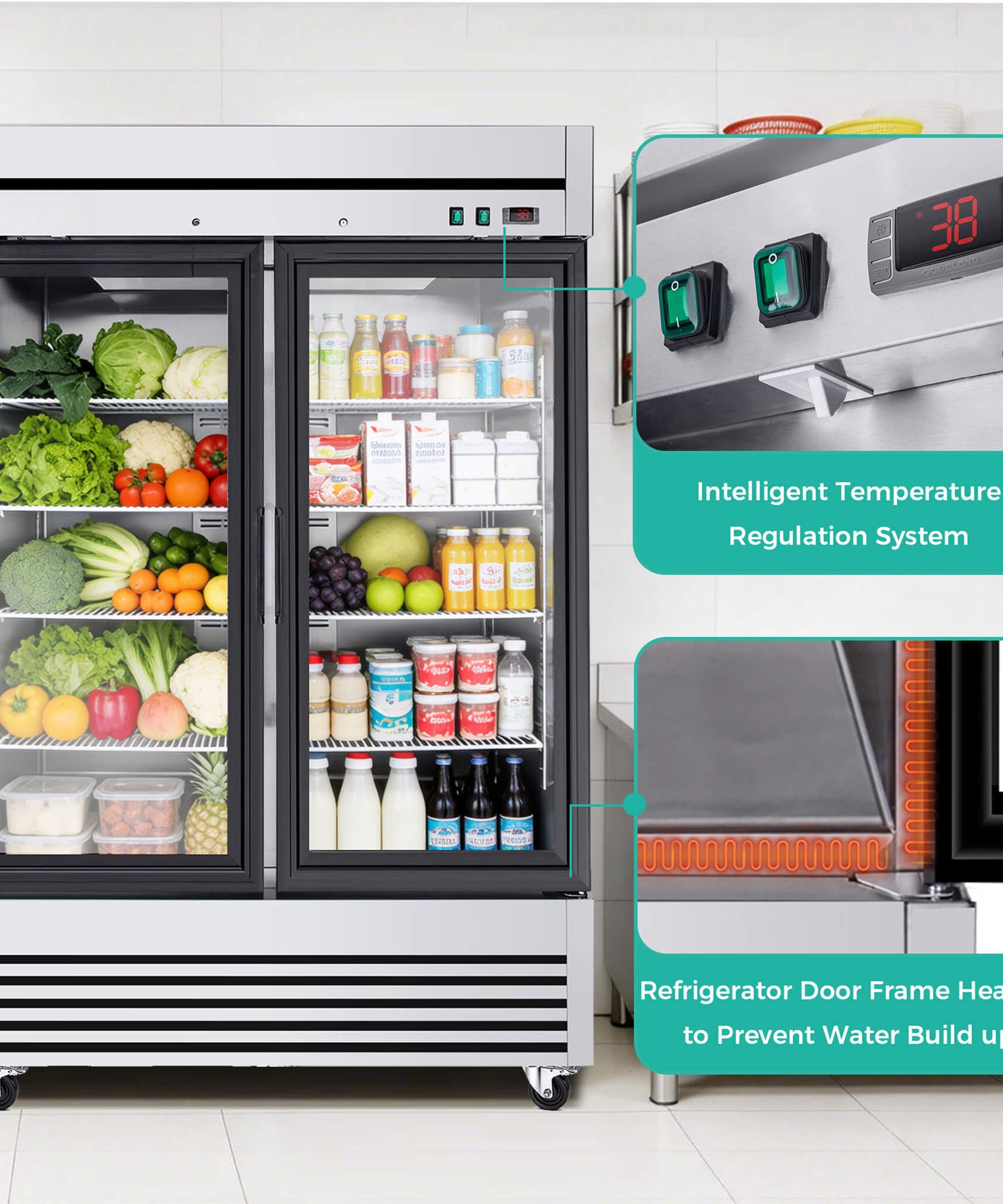 49-Inch Upright Commercial Reach-In Display Refrigerator (SAK16785)