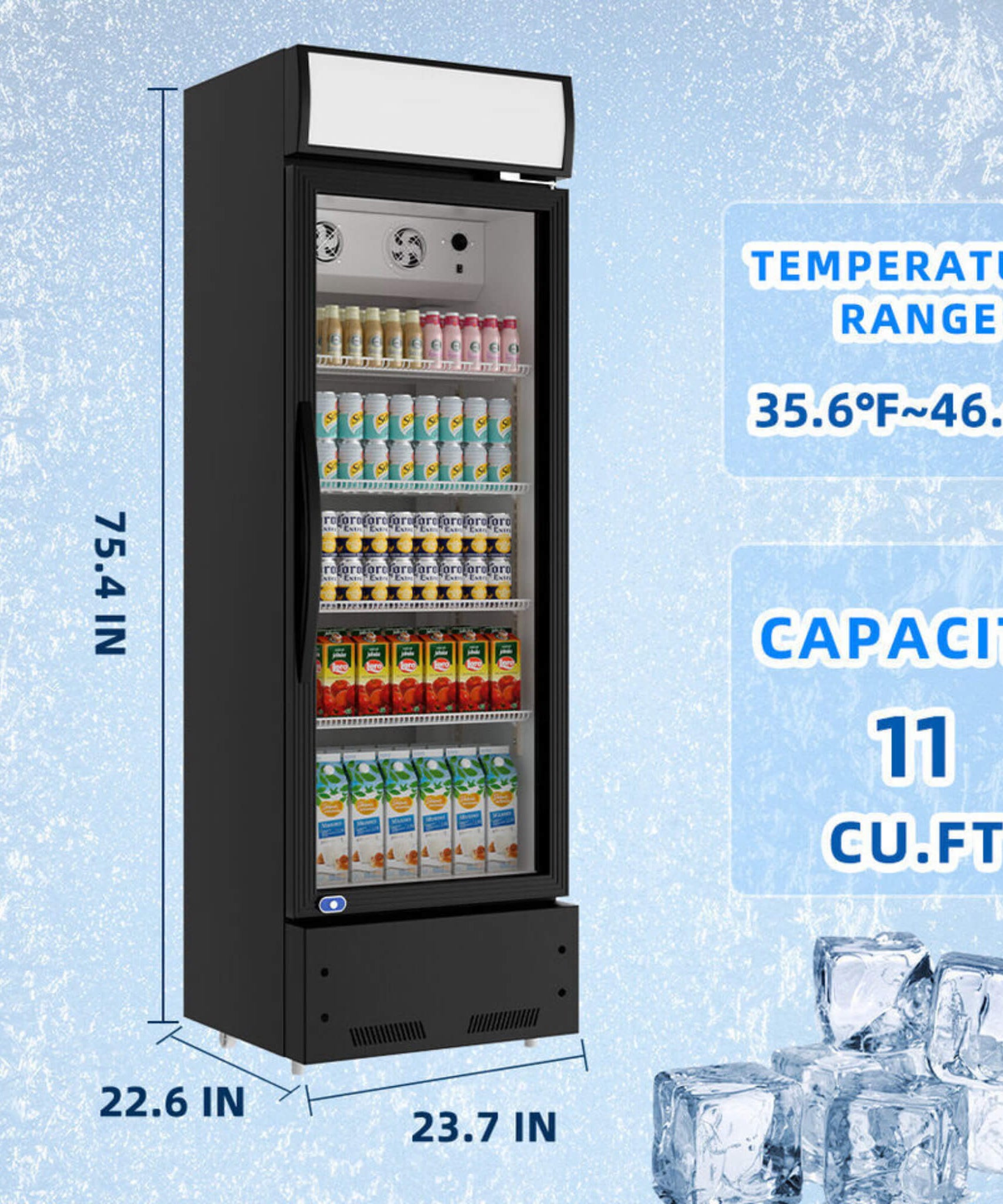 Heavy-Duty 23-Inch Commercial Single Glass Door Refrigerator With LED Lights (SAK43533)