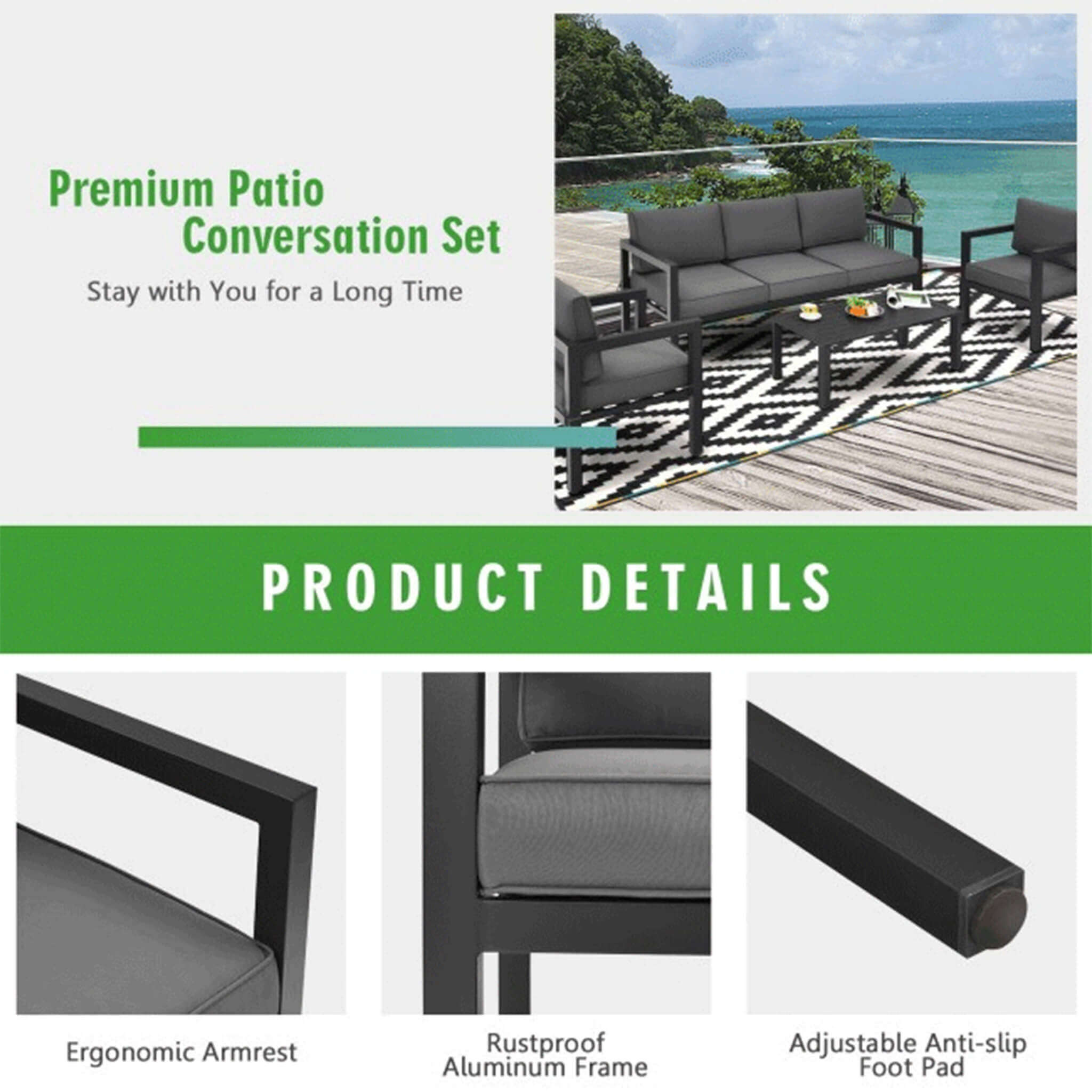 Alora 4-Piece Premium Outdoor Aluminum Furniture Set For Backyard & Poolside (SAK73532)
