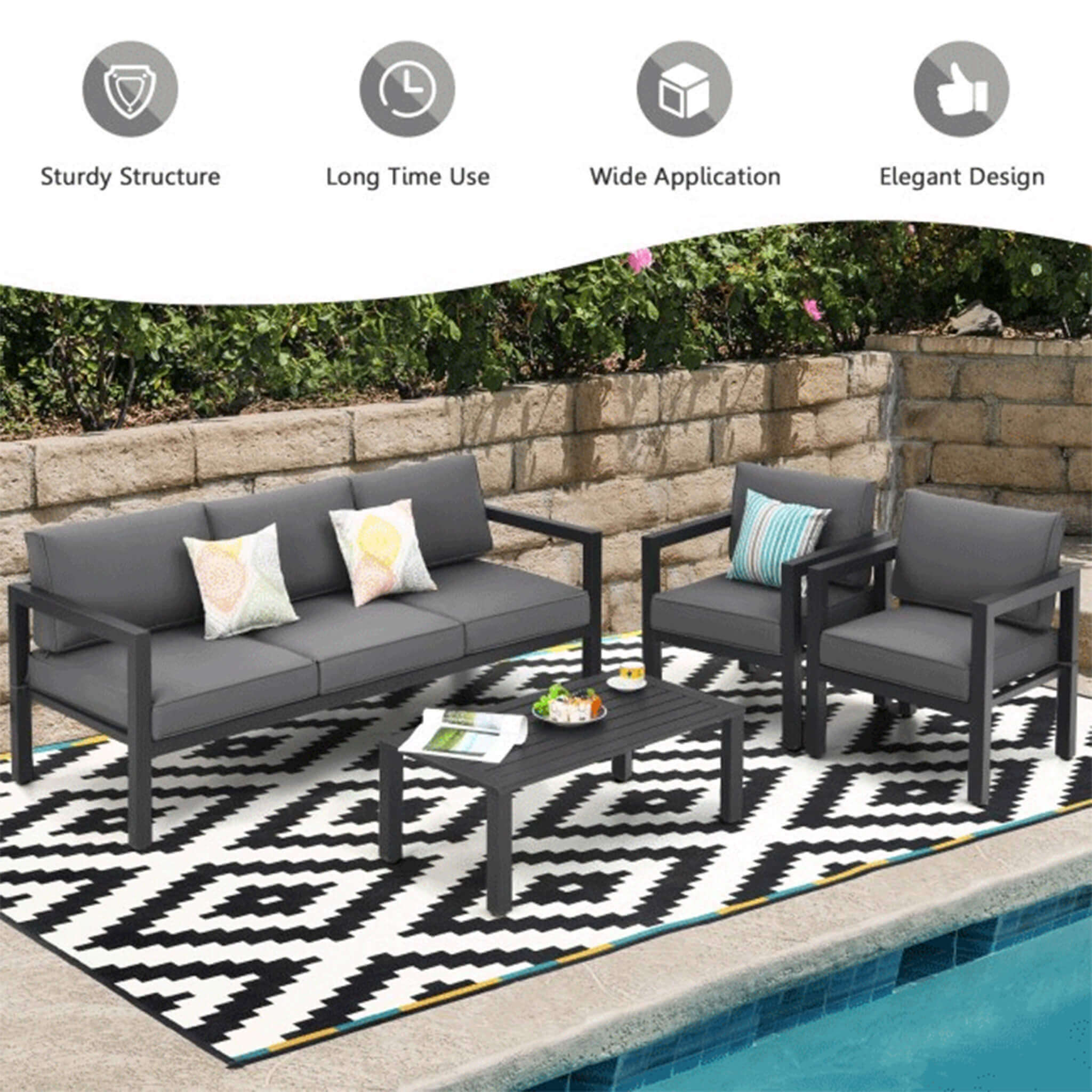 Alora 4-Piece Premium Outdoor Aluminum Furniture Set For Backyard & Poolside (SAK73532)