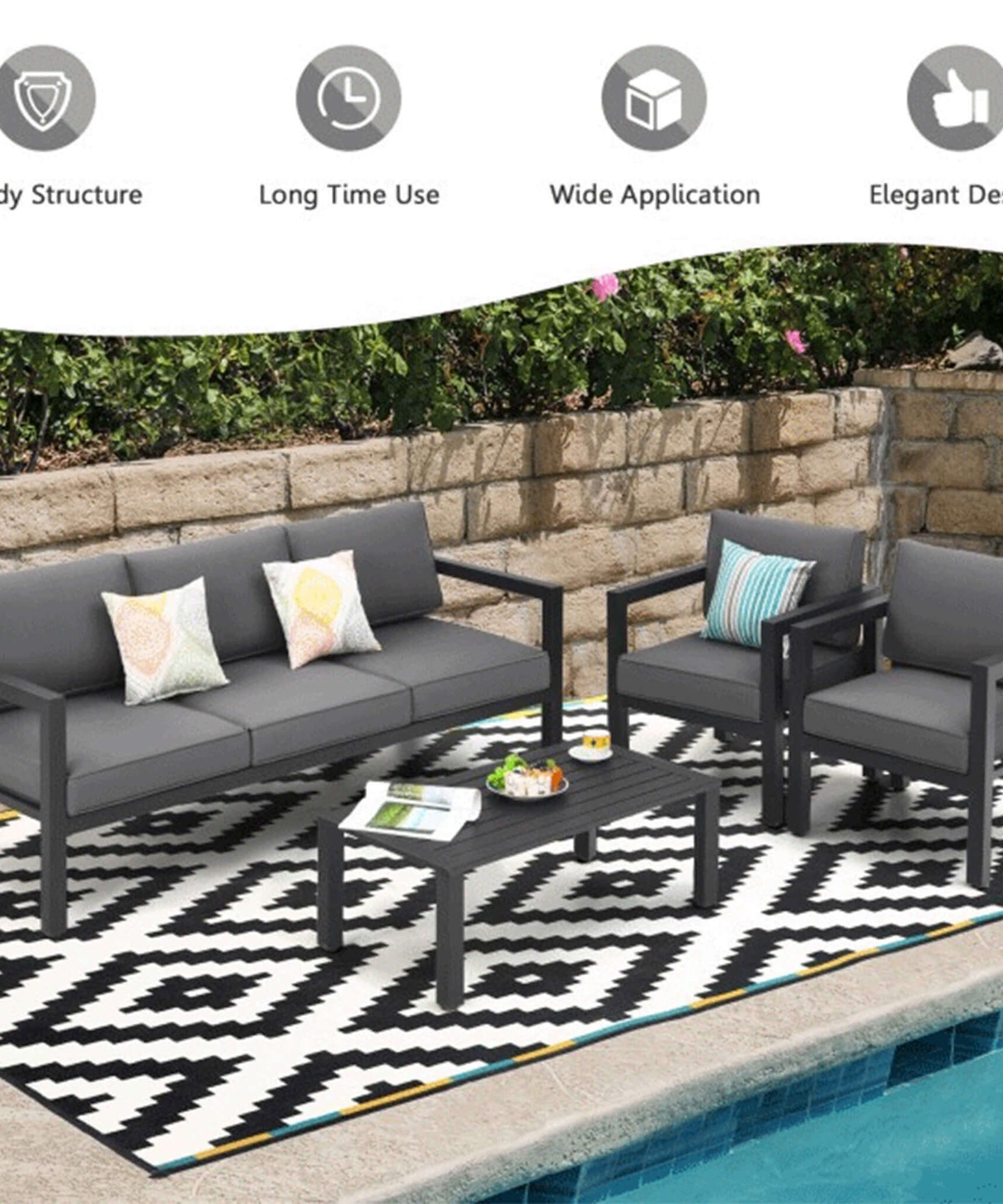 Alora 4-Piece Premium Outdoor Aluminum Furniture Set For Backyard & Poolside (SAK73532)