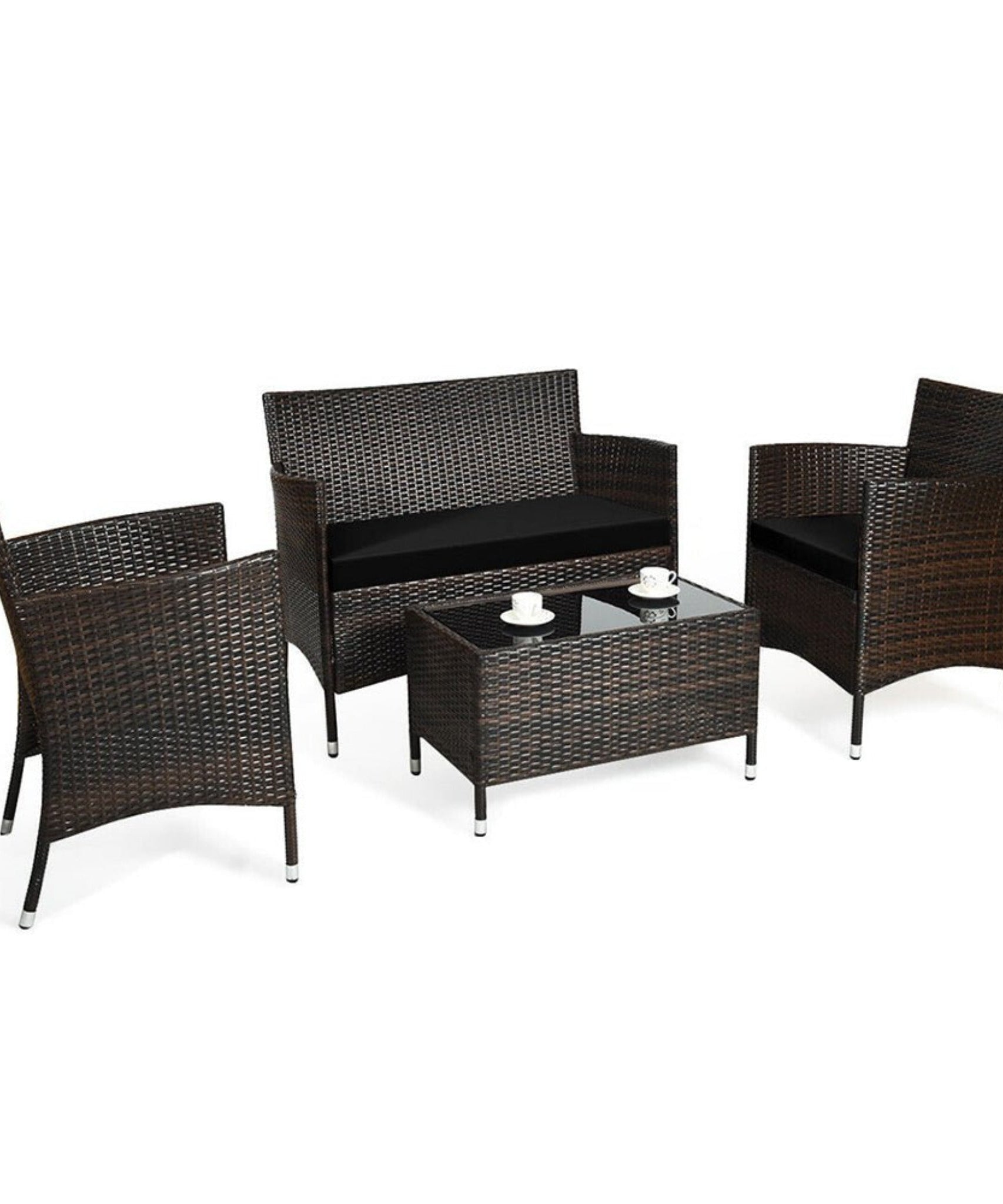 Alora 4-Piece Outdoor Rattan Patio Furniture Set With Cushions & Coffee Table (SAK75463)