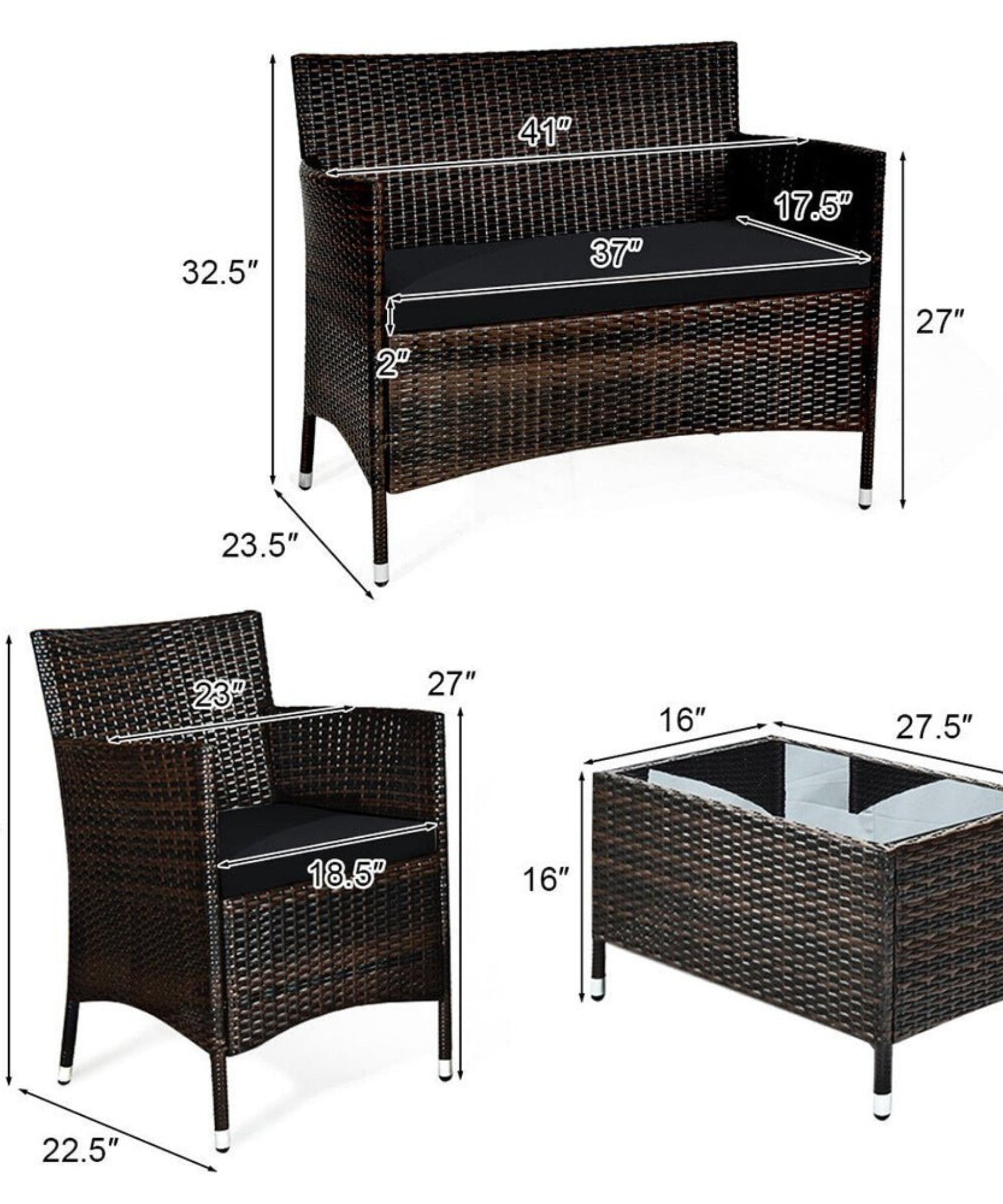 Alora 4-Piece Outdoor Rattan Patio Furniture Set With Cushions & Coffee Table (SAK75463)