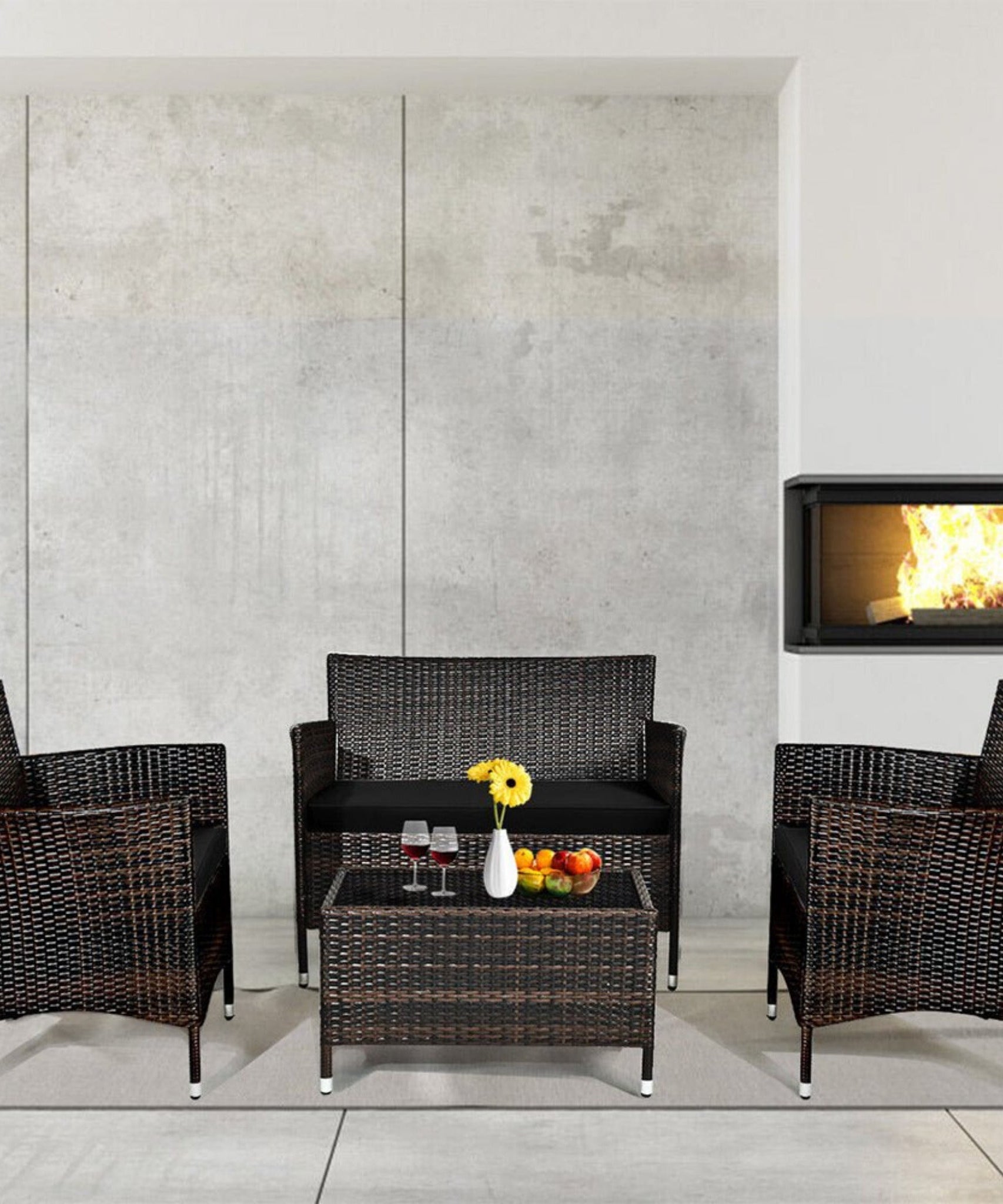 Alora 4-Piece Outdoor Rattan Patio Furniture Set With Cushions & Coffee Table (SAK75463)
