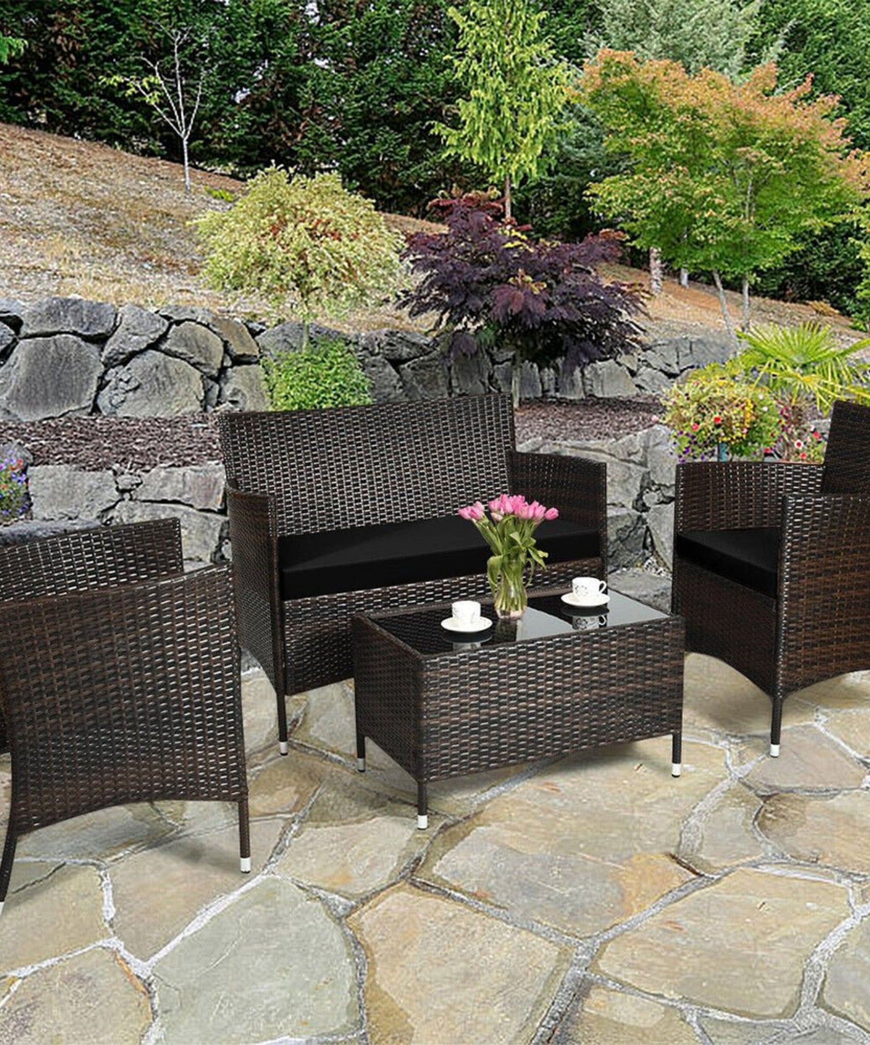 Alora 4-Piece Outdoor Rattan Patio Furniture Set With Cushions & Coffee Table (SAK75463)
