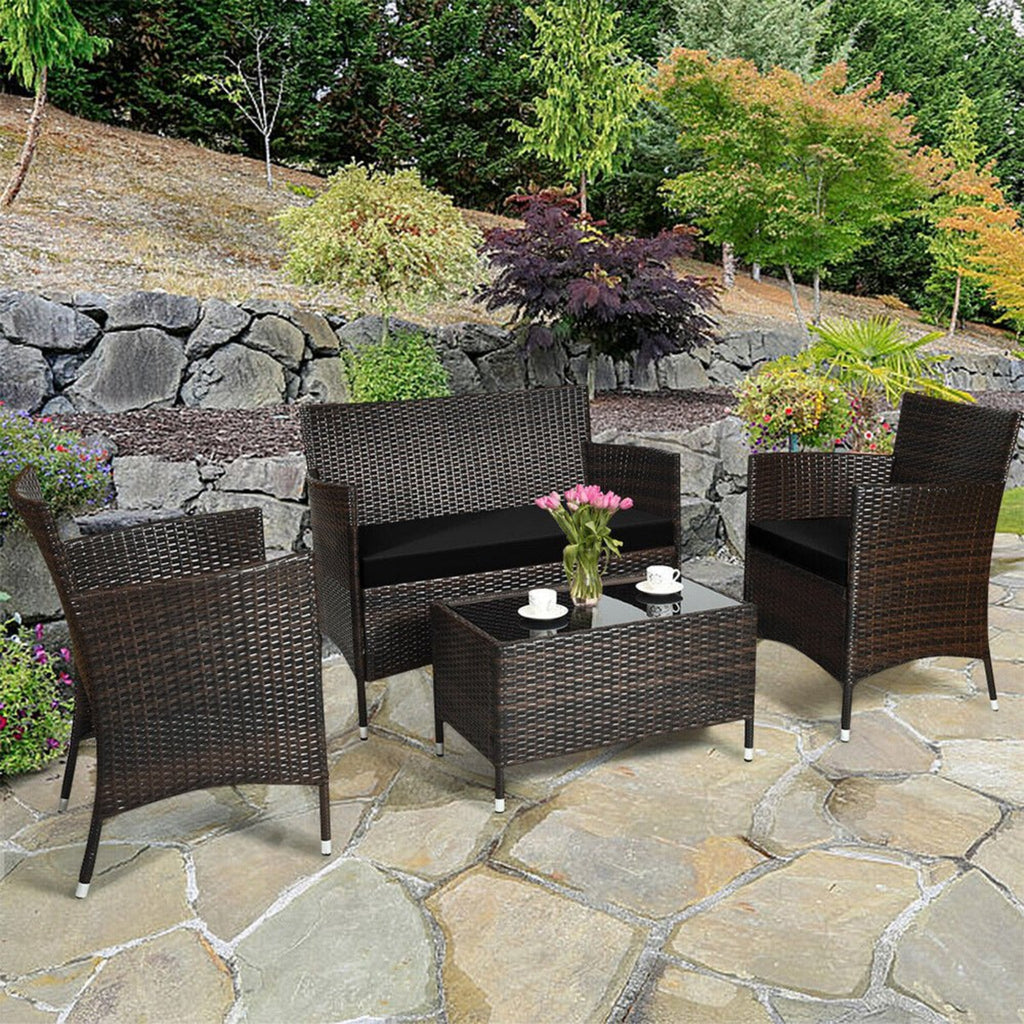 Alora 4-Piece Outdoor Rattan Patio Furniture Set With Cushions & Coffee Table (SAK75463)