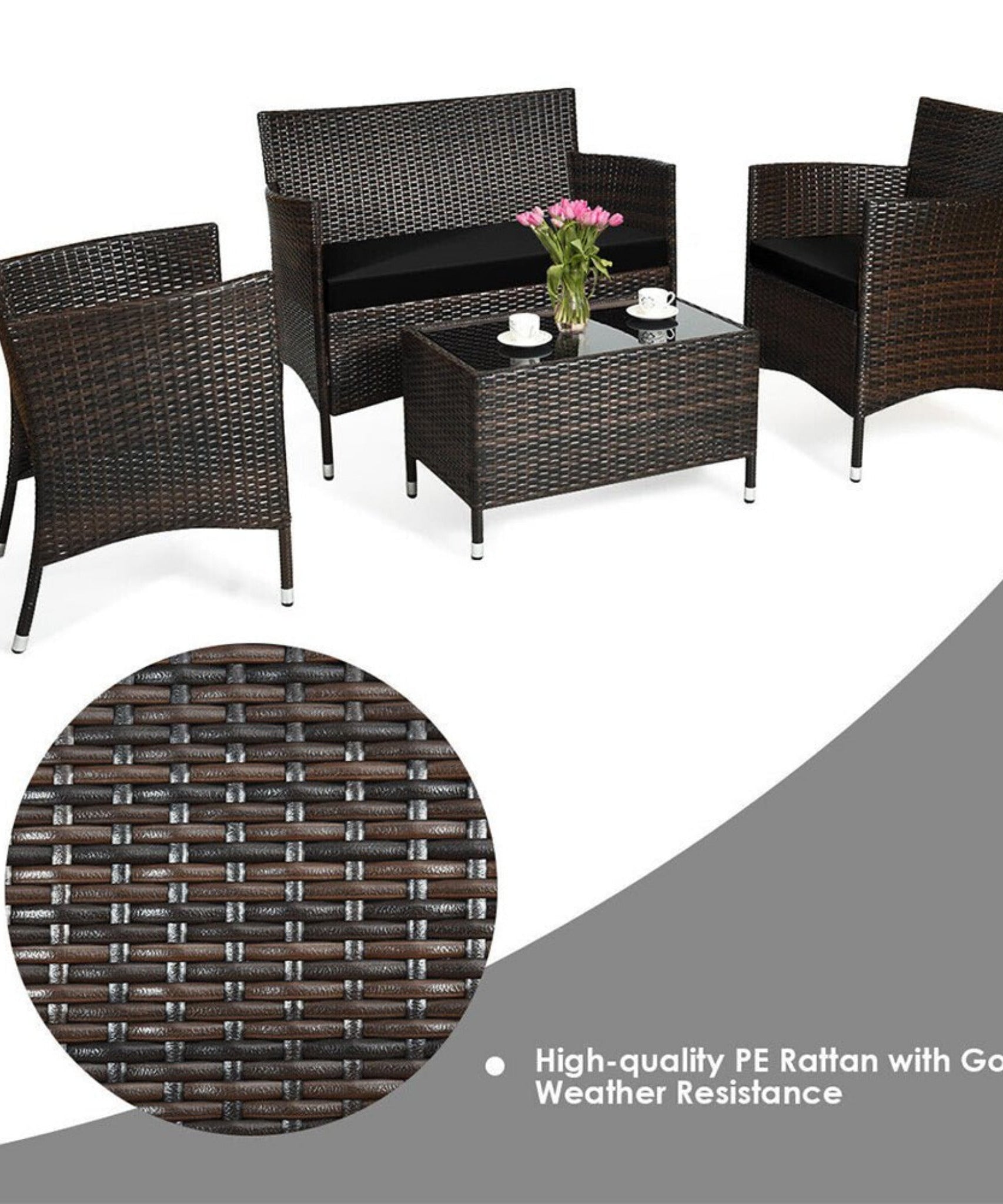 Alora 4-Piece Outdoor Rattan Patio Furniture Set With Cushions & Coffee Table (SAK75463)