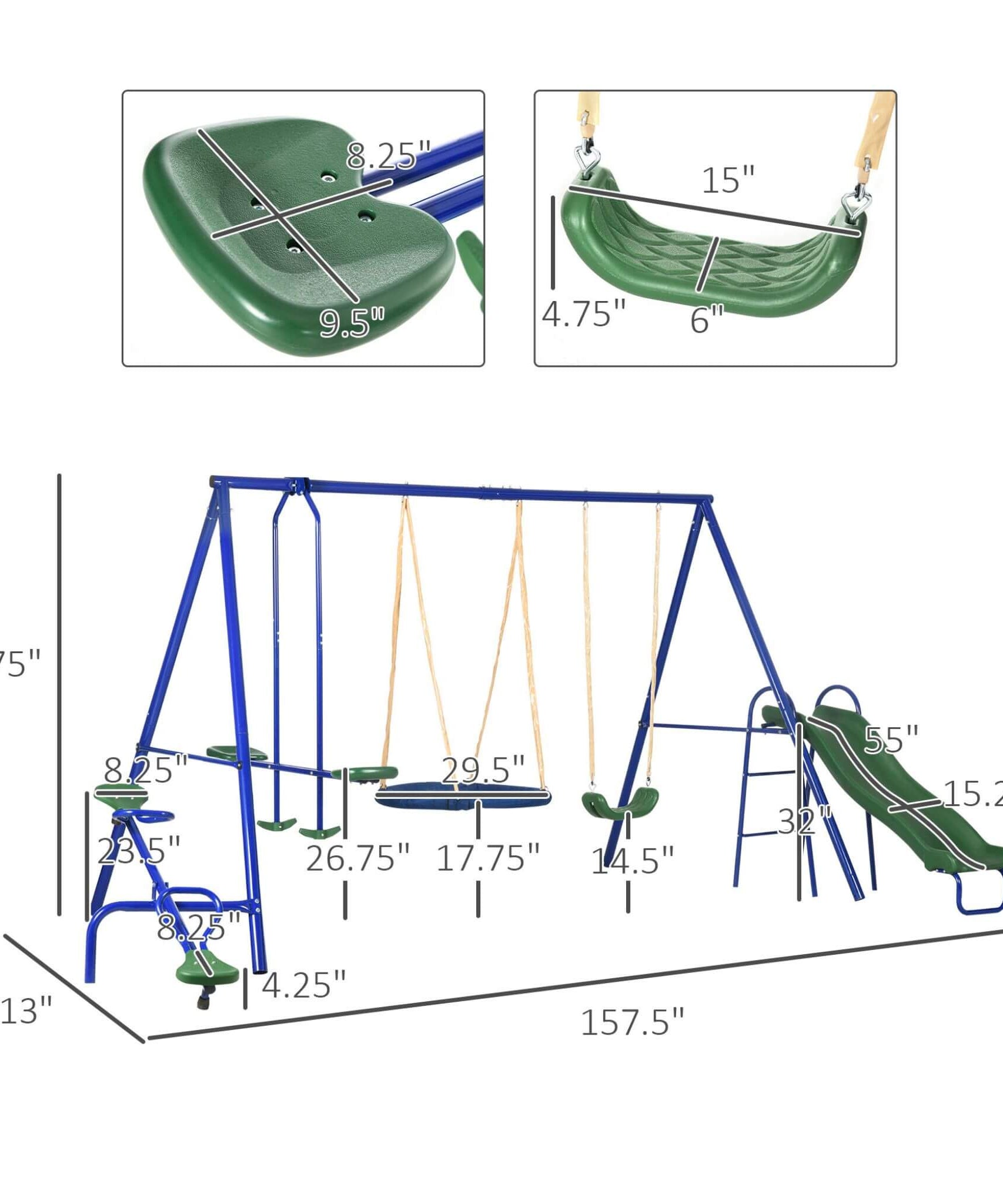5-In-1 Heavy-Duty Outdoor A-Frame Swing Set With Saucer, Swing, Slide, Seesaw, Glider, And Swing Seat (SAK61472)