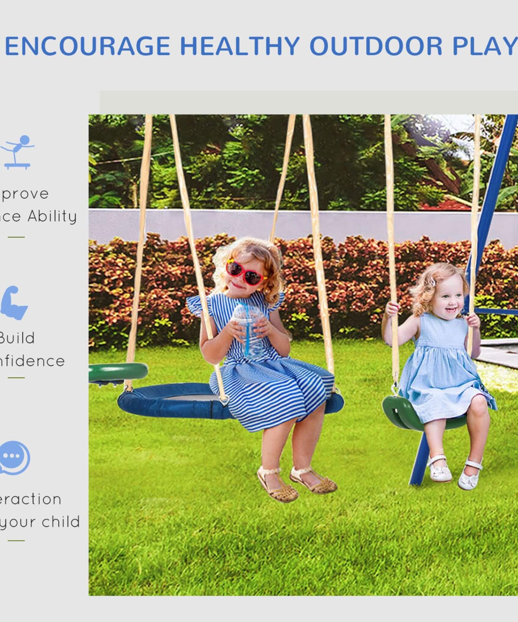 5-In-1 Heavy-Duty Outdoor A-Frame Swing Set With Saucer, Swing, Slide, Seesaw, Glider, And Swing Seat (SAK61472)