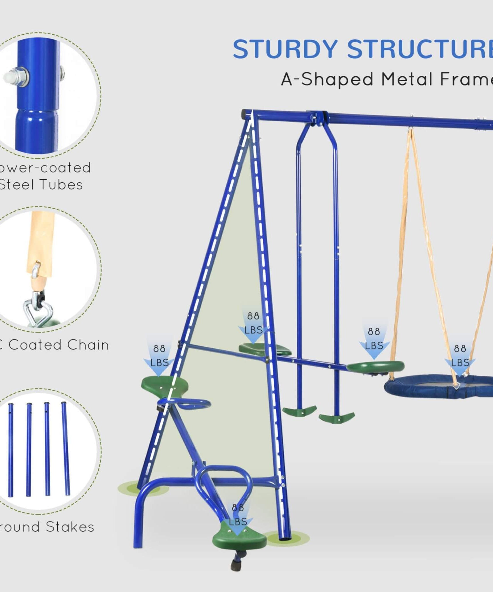 5-In-1 Heavy-Duty Outdoor A-Frame Swing Set With Saucer, Swing, Slide, Seesaw, Glider, And Swing Seat (SAK61472)