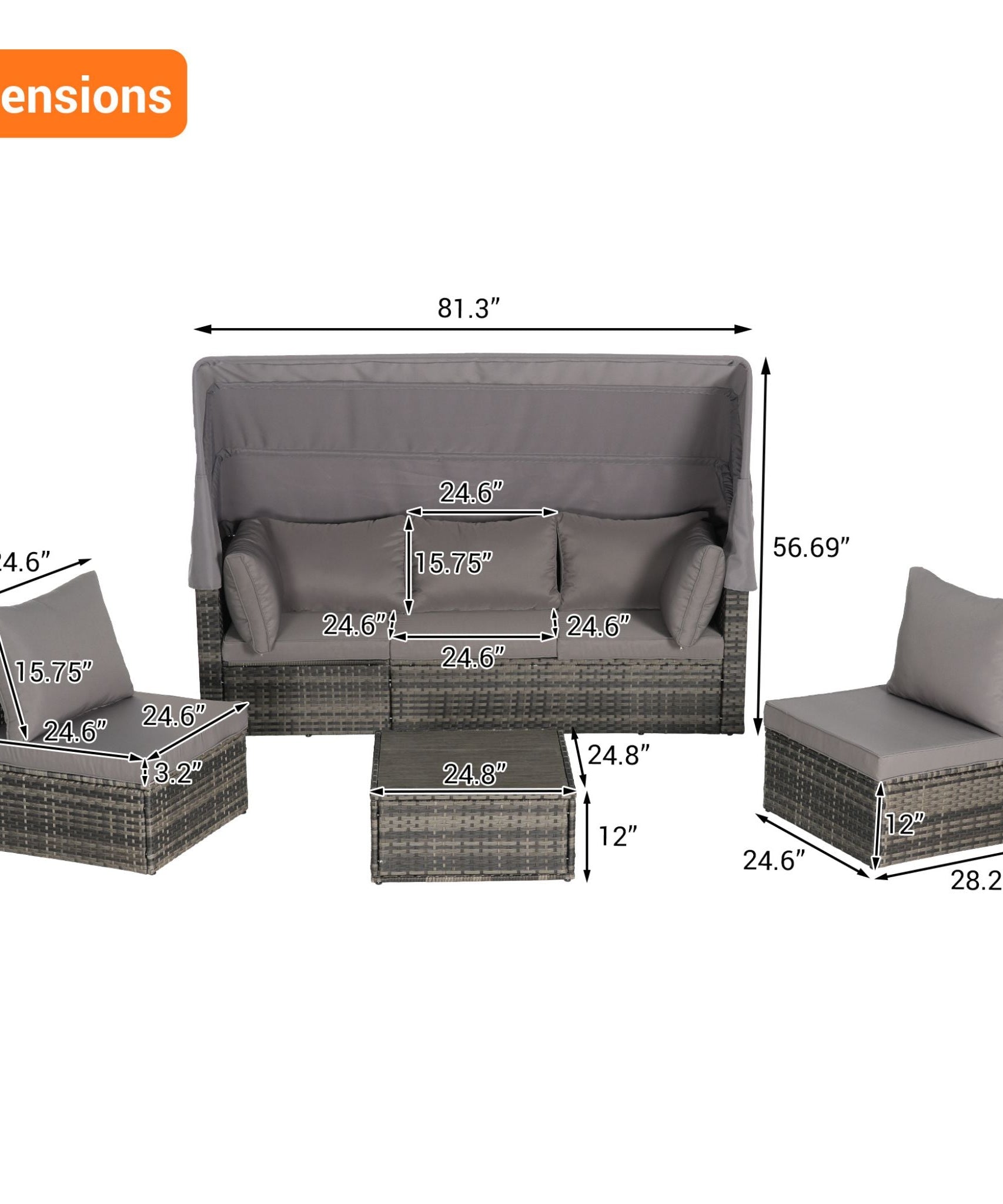 Alora 5-Piece Outdoor Patio Wicker Daybed Furniture Set With Retractable Canopy (SAK37816)