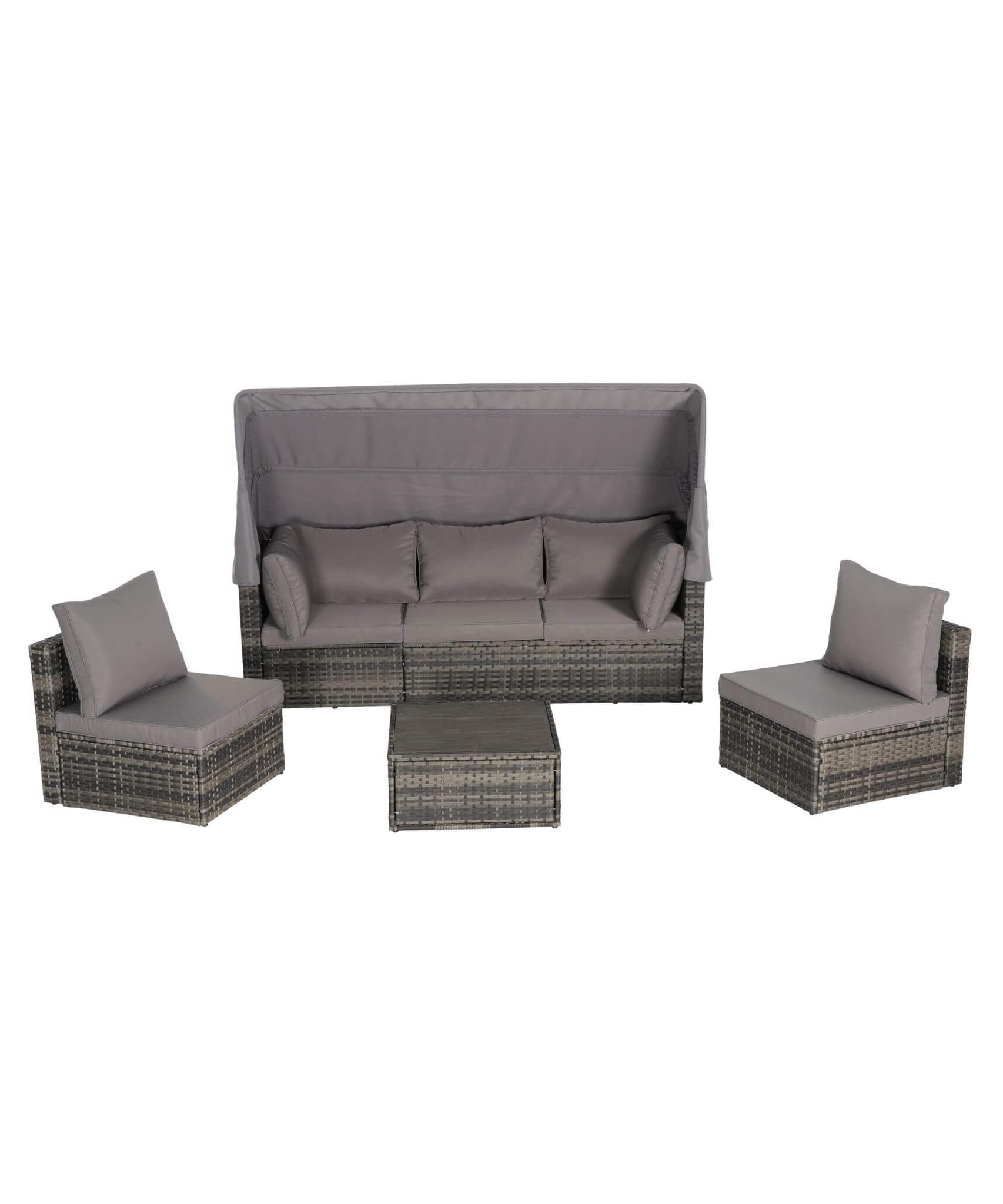 Alora 5-Piece Outdoor Patio Wicker Daybed Furniture Set With Retractable Canopy (SAK37816)