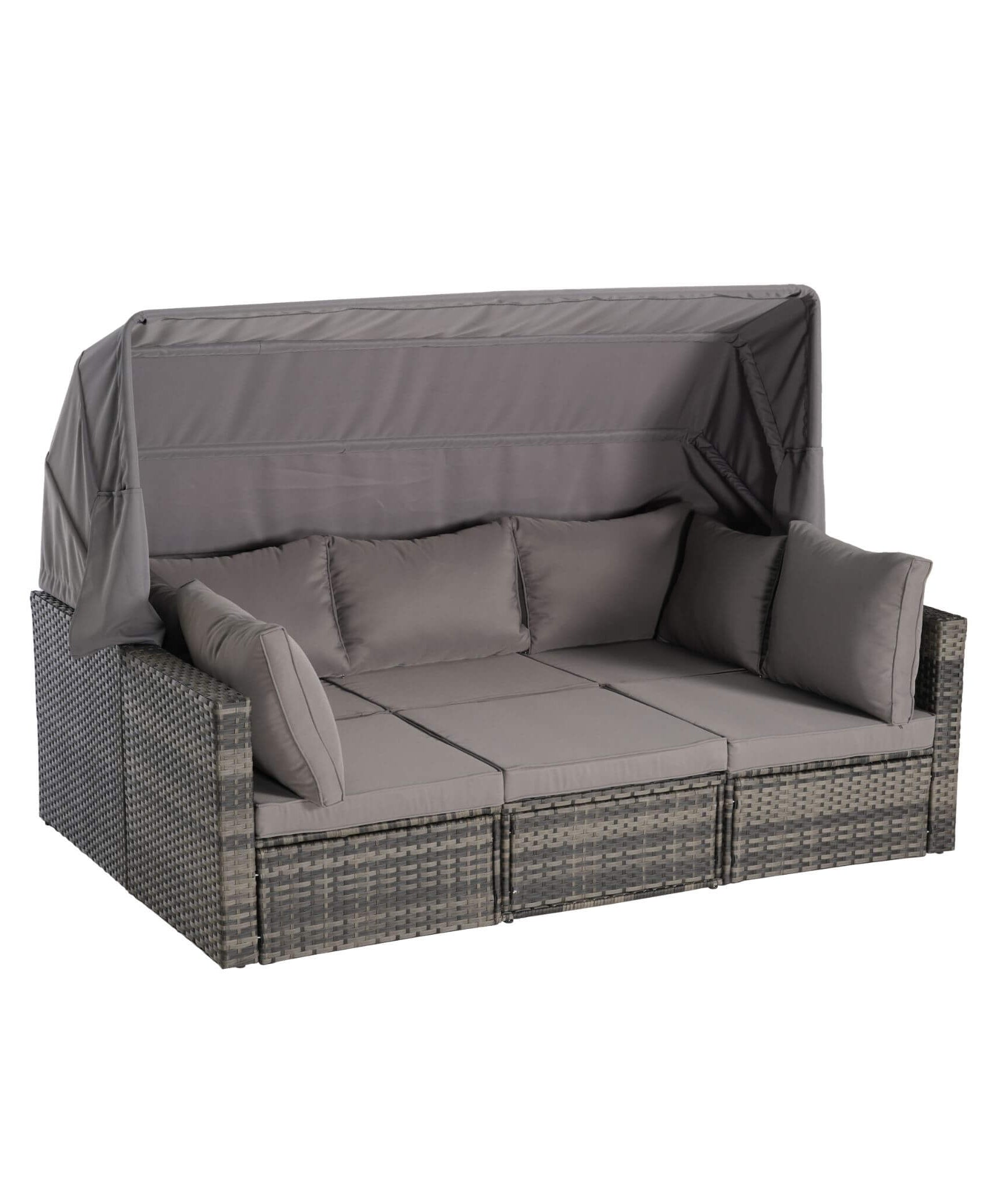 Alora 5-Piece Outdoor Patio Wicker Daybed Furniture Set With Retractable Canopy (SAK37816)