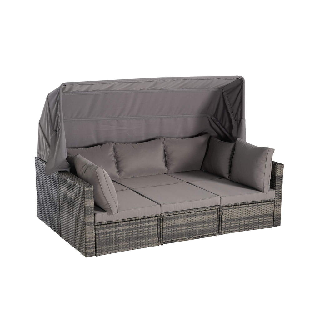 Alora 5-Piece Outdoor Patio Wicker Daybed Furniture Set With Retractable Canopy (SAK37816)