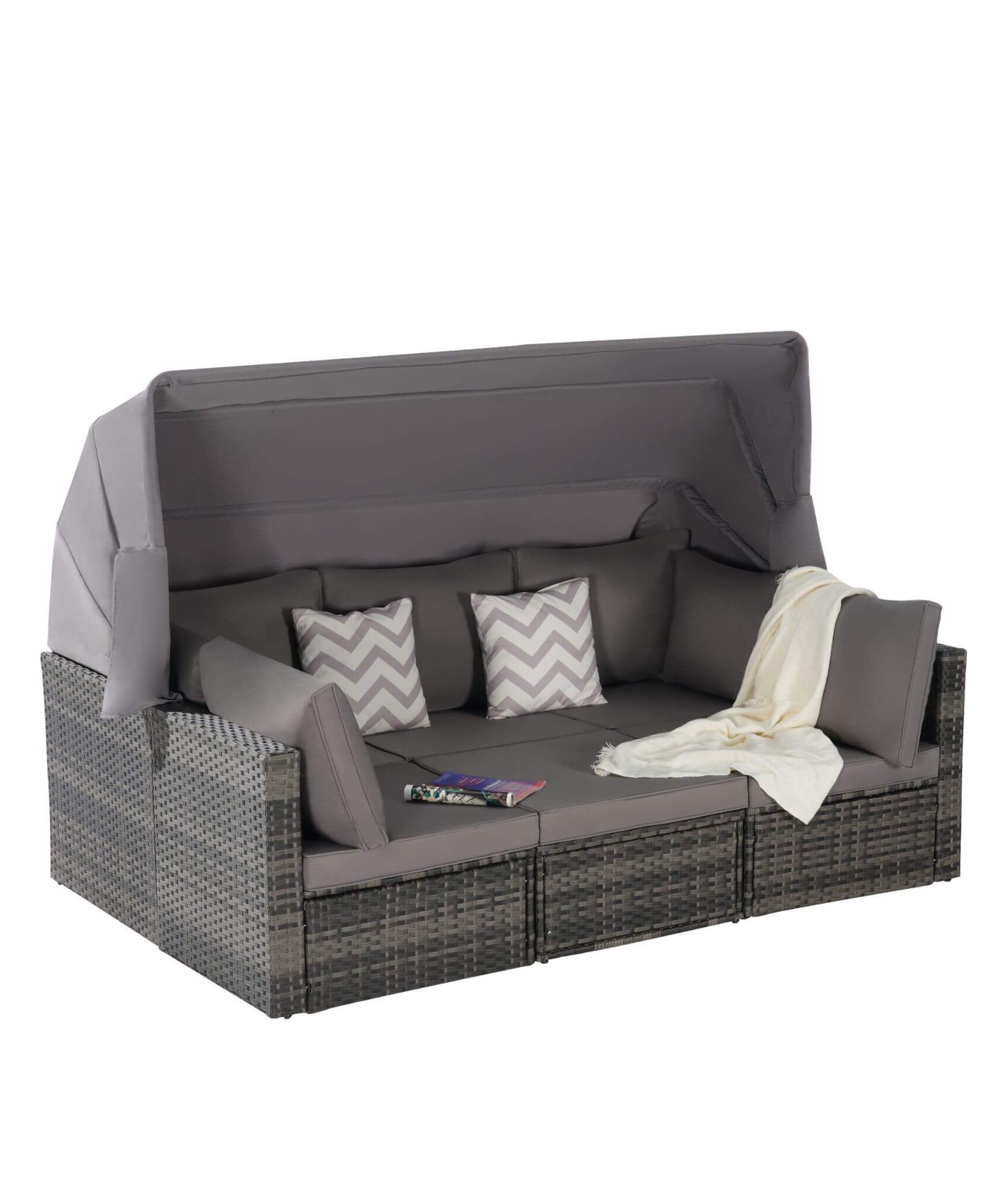 Alora 5-Piece Outdoor Patio Wicker Daybed Furniture Set With Retractable Canopy (SAK37816)