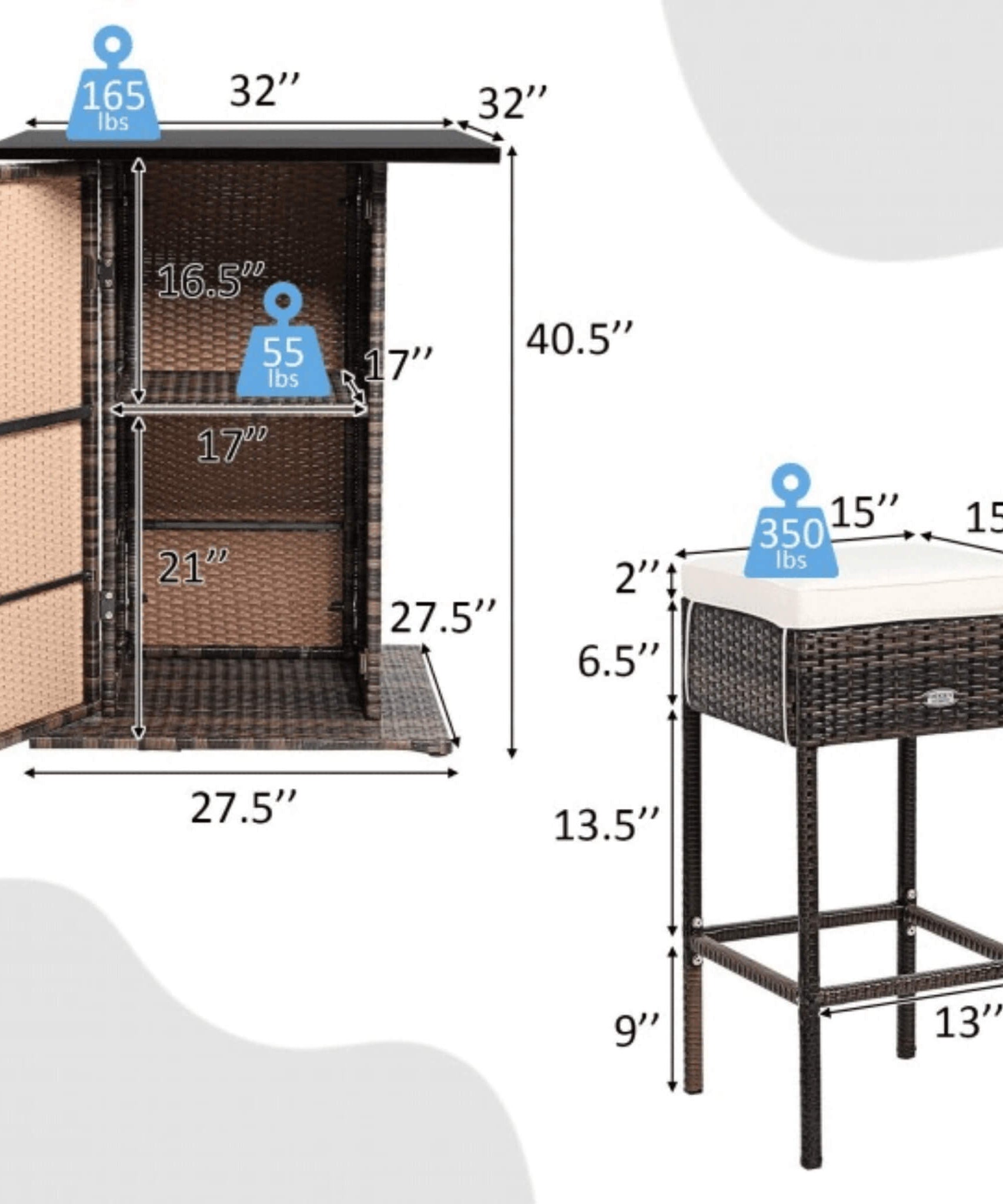 Alora 5-Piece Patio Rattan Bar Table Stool Set With Hidden Storage Shelf & Cushions (SAK14645)