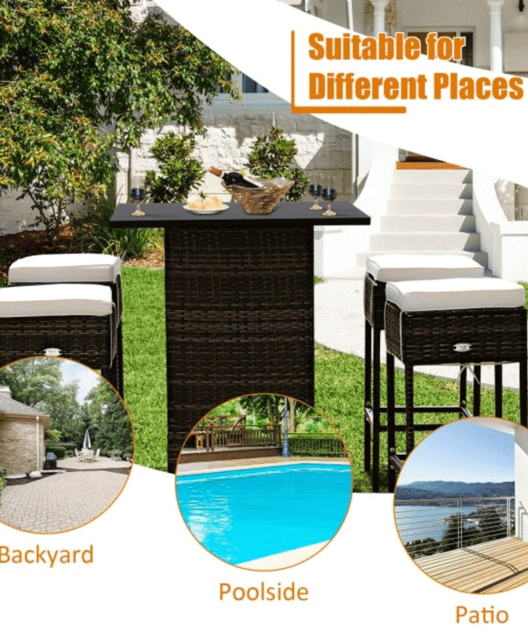Alora 5-Piece Patio Rattan Bar Table Stool Set With Hidden Storage Shelf & Cushions (SAK14645)
