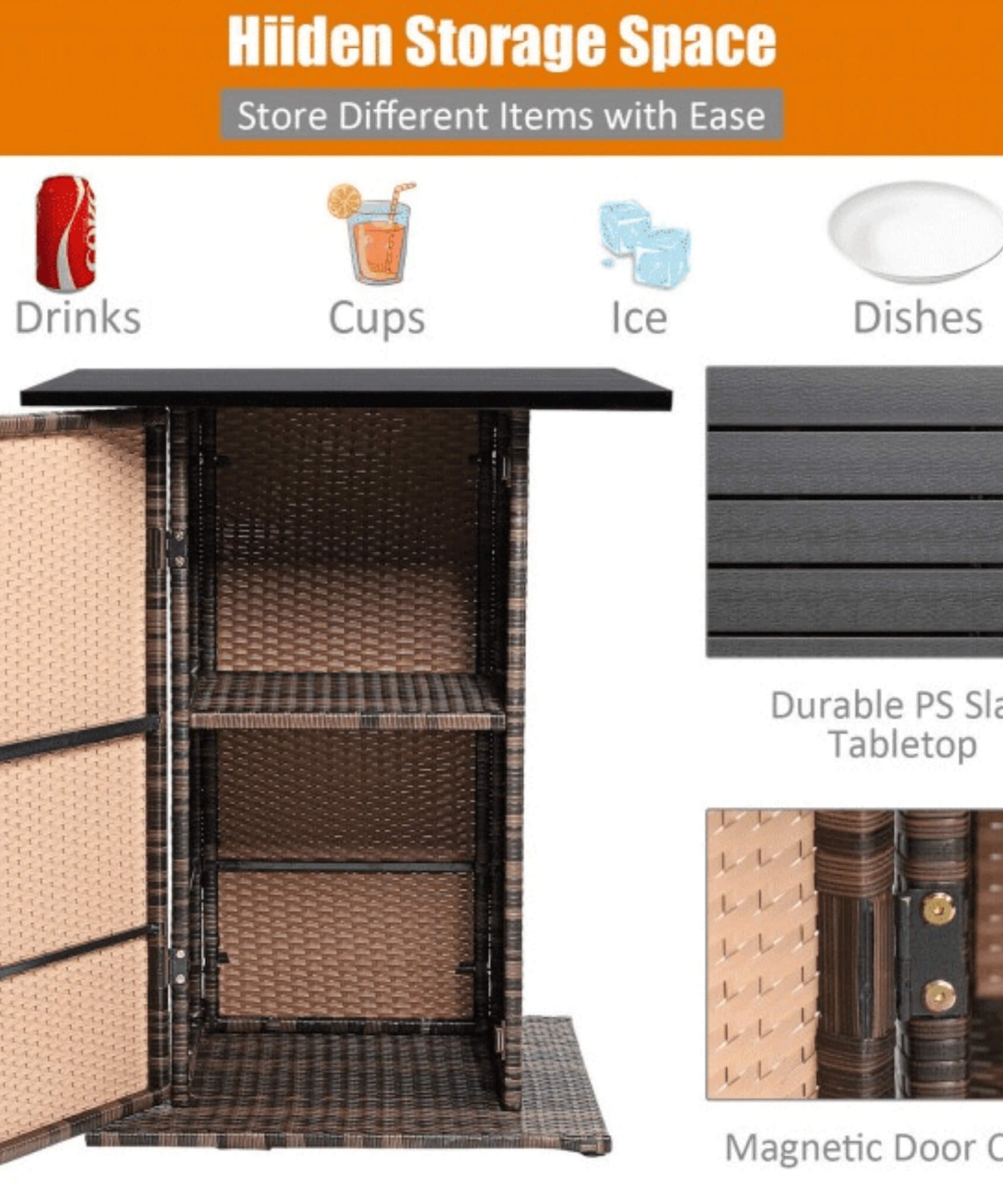 Alora 5-Piece Patio Rattan Bar Table Stool Set With Hidden Storage Shelf & Cushions (SAK14645)