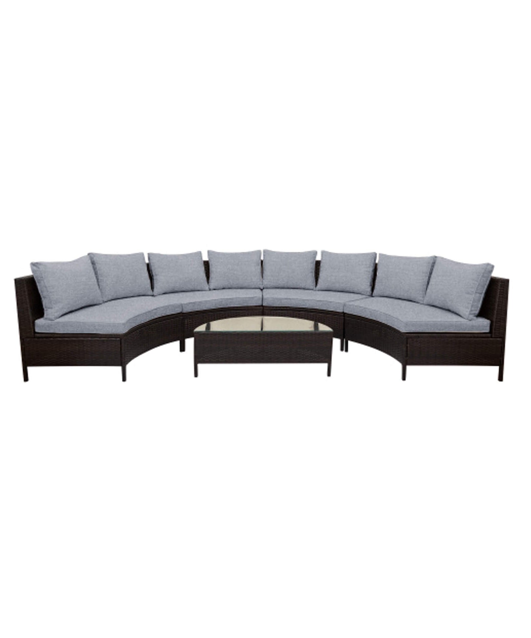 Alora Premium 5-Piece All-Weather Half-Moon Outdoor Rattan Wicker Patio Sectional Sofa Furniture Set With Tempered Glass Table (SAK32615)