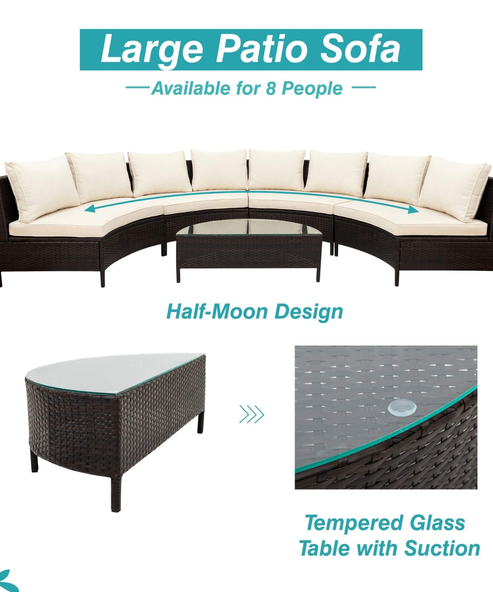 Alora Premium 5-Piece All-Weather Half-Moon Outdoor Rattan Wicker Patio Sectional Sofa Furniture Set With Tempered Glass Table (SAK32615)