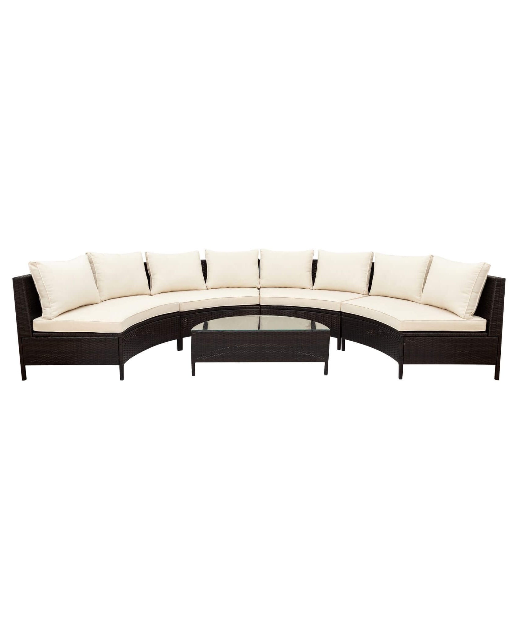 Alora Premium 5-Piece All-Weather Half-Moon Outdoor Rattan Wicker Patio Sectional Sofa Furniture Set With Tempered Glass Table (SAK32615)