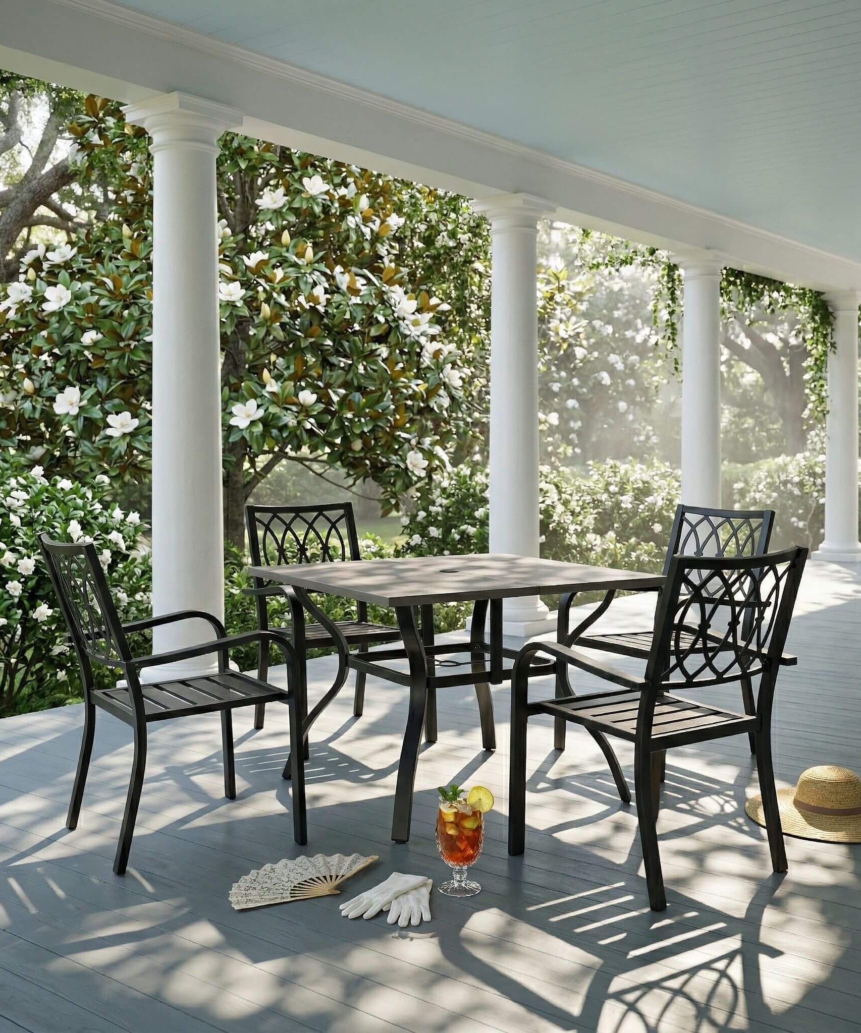 Alora 5-Piece Outdoor Dining Set With 4 Heavy-Duty Chairs And Square Table With Umbrella Hole [UMBRELLA NOT INCLUDED] (SAK93546)