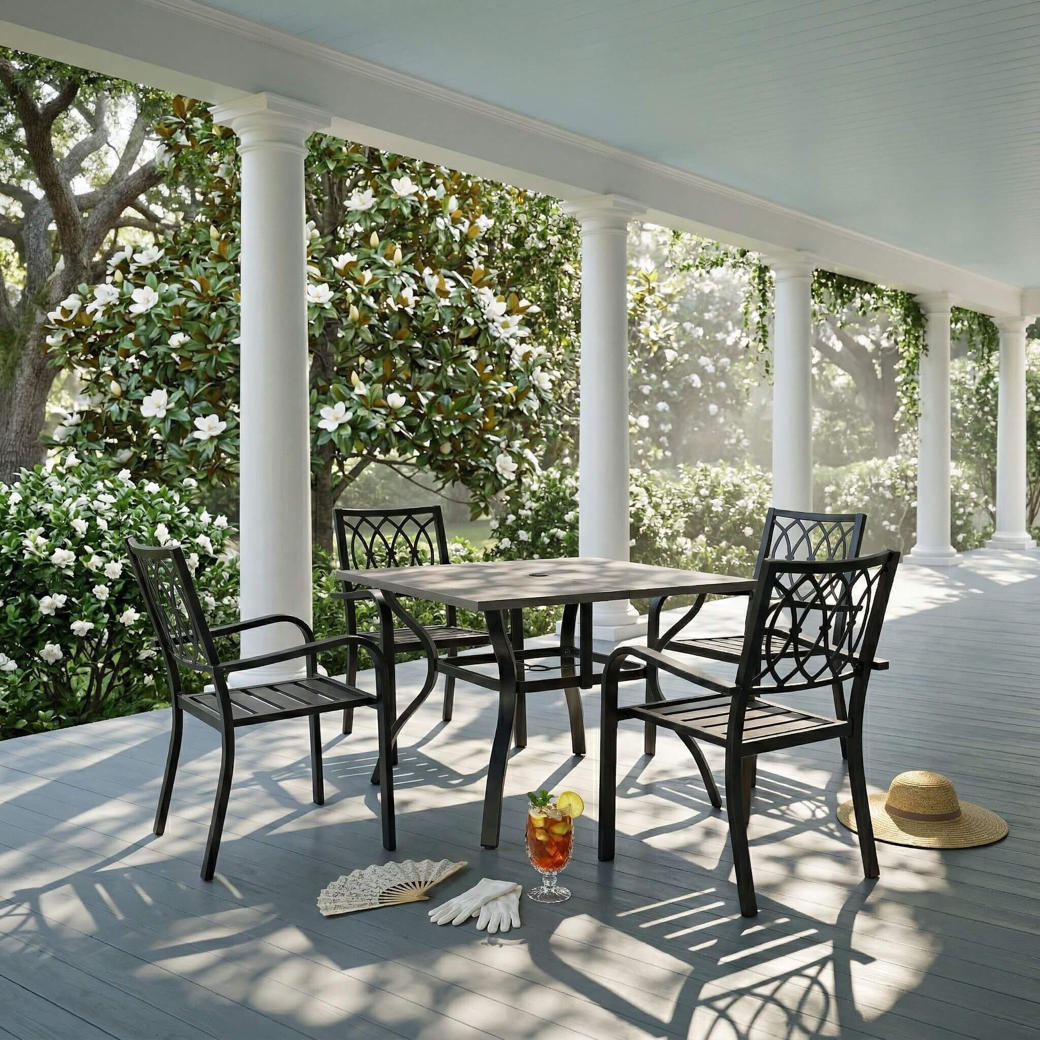 Alora 5-Piece Outdoor Dining Set With 4 Heavy-Duty Chairs And Square Table With Umbrella Hole [UMBRELLA NOT INCLUDED] (SAK93546)