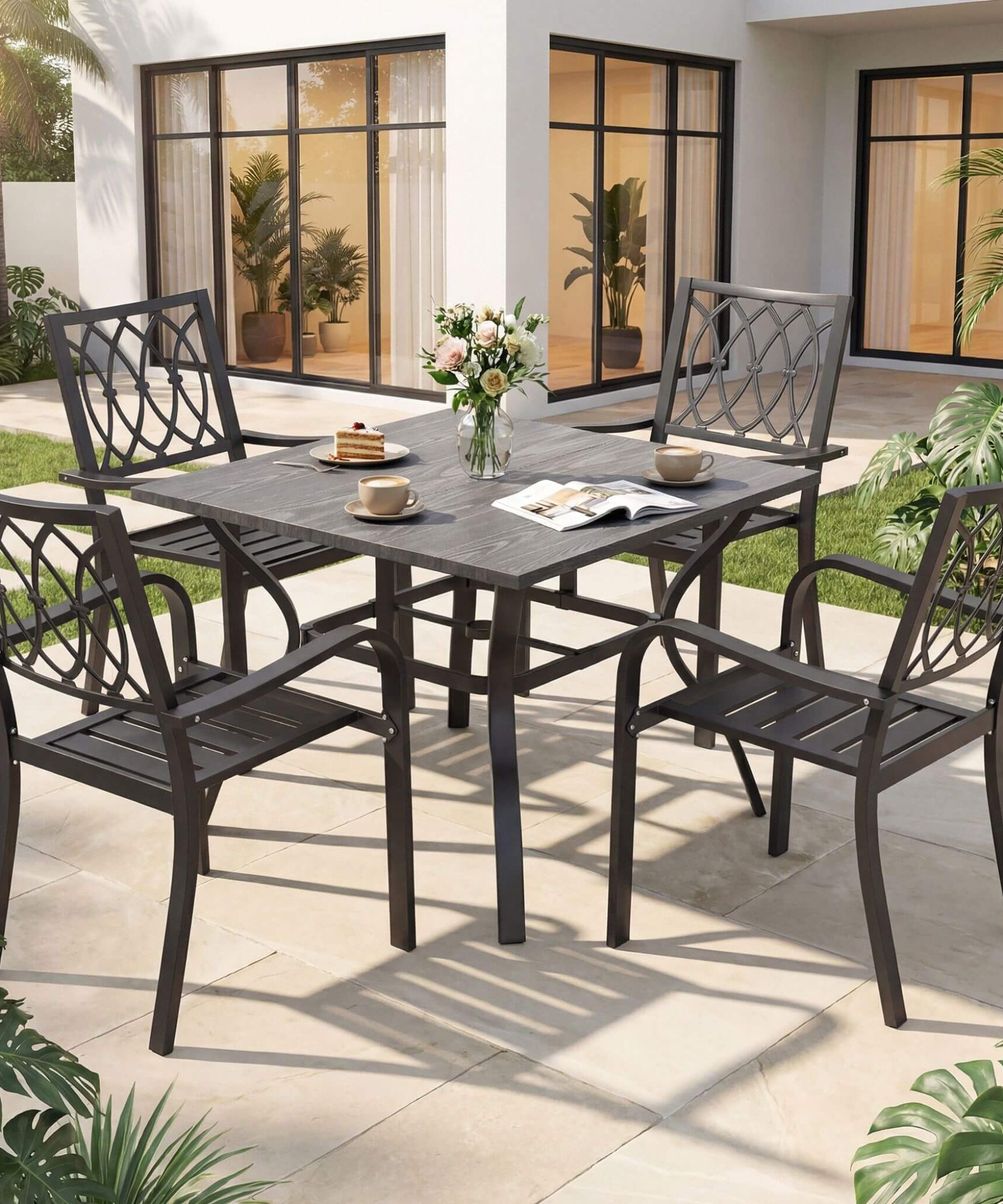 Alora 5-Piece Outdoor Dining Set With 4 Heavy-Duty Chairs And Square Table With Umbrella Hole [UMBRELLA NOT INCLUDED] (SAK93546)