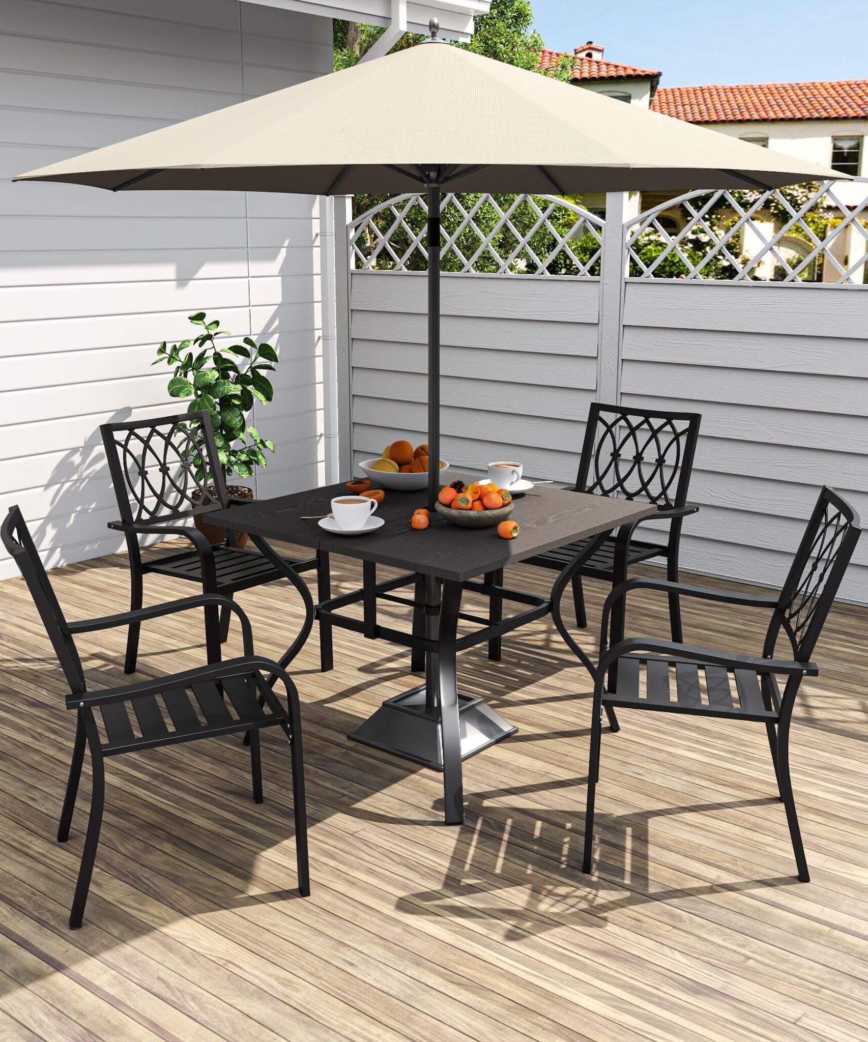 Alora 5-Piece Outdoor Dining Set With 4 Heavy-Duty Chairs And Square Table With Umbrella Hole [UMBRELLA NOT INCLUDED] (SAK93546)