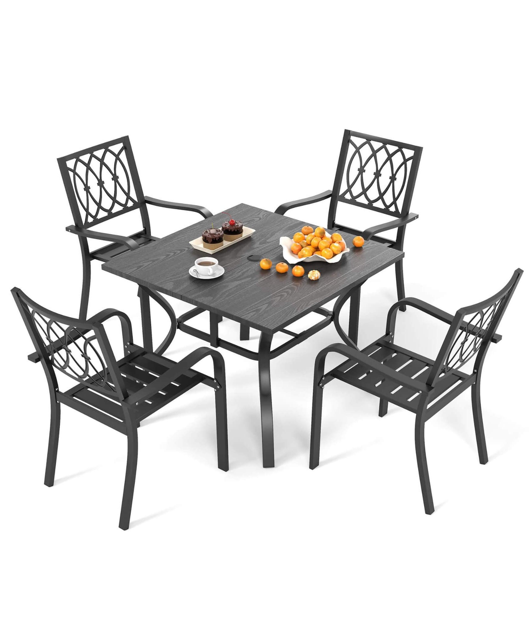 Alora 5-Piece Outdoor Dining Set With 4 Heavy-Duty Chairs And Square Table With Umbrella Hole [UMBRELLA NOT INCLUDED] (SAK93546)