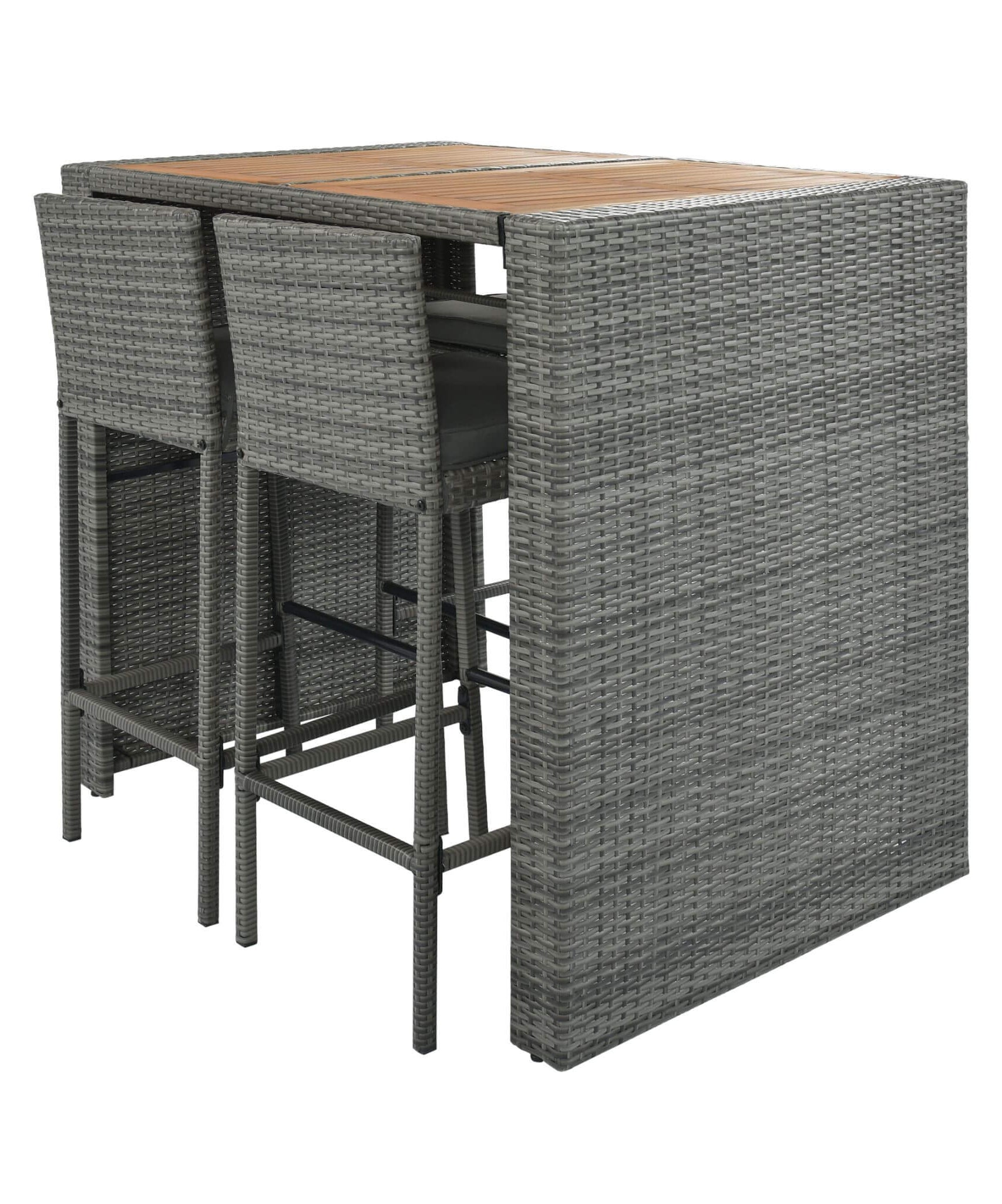 Alora 5-Piece Wicker Patio Bar Set With Cushions & Acacia Table (SAK26801)