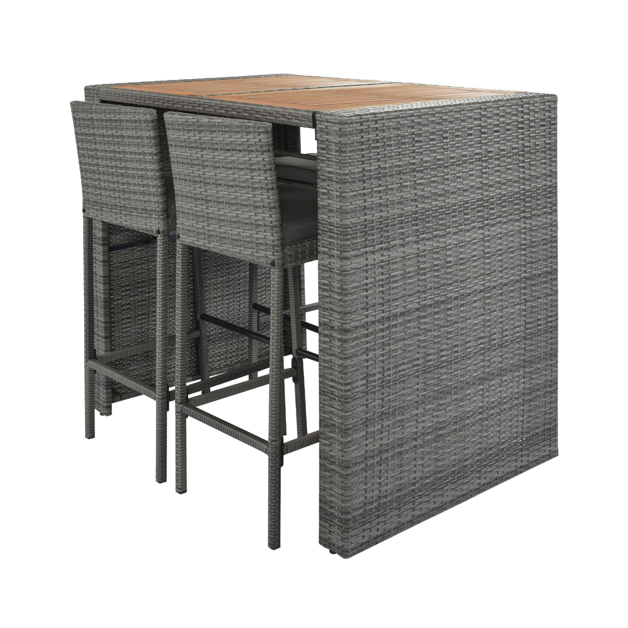 Alora 5-Piece Wicker Patio Bar Set With Cushions & Acacia Table (SAK26801)