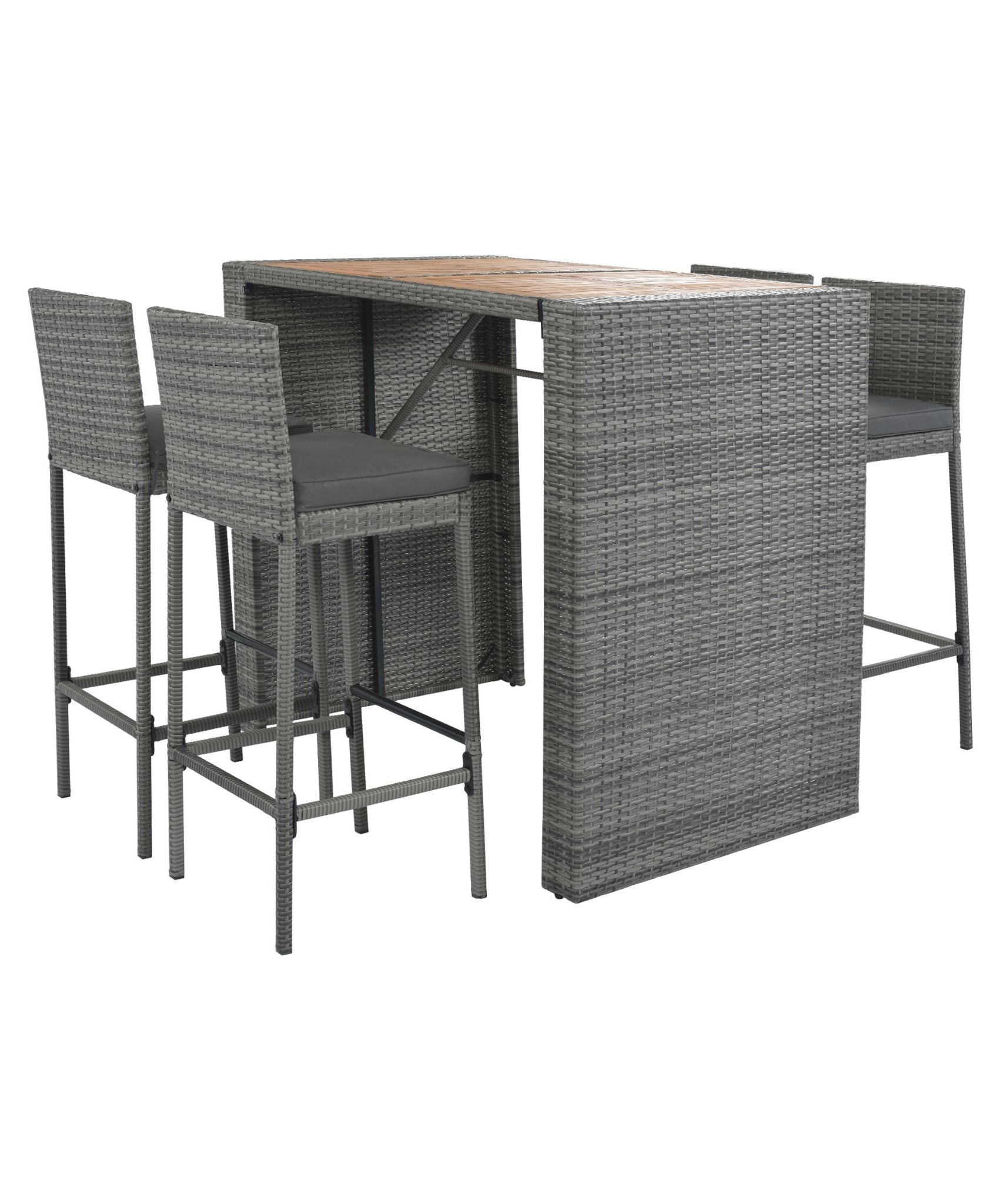 Alora 5-Piece Wicker Patio Bar Set With Cushions & Acacia Table (SAK26801)