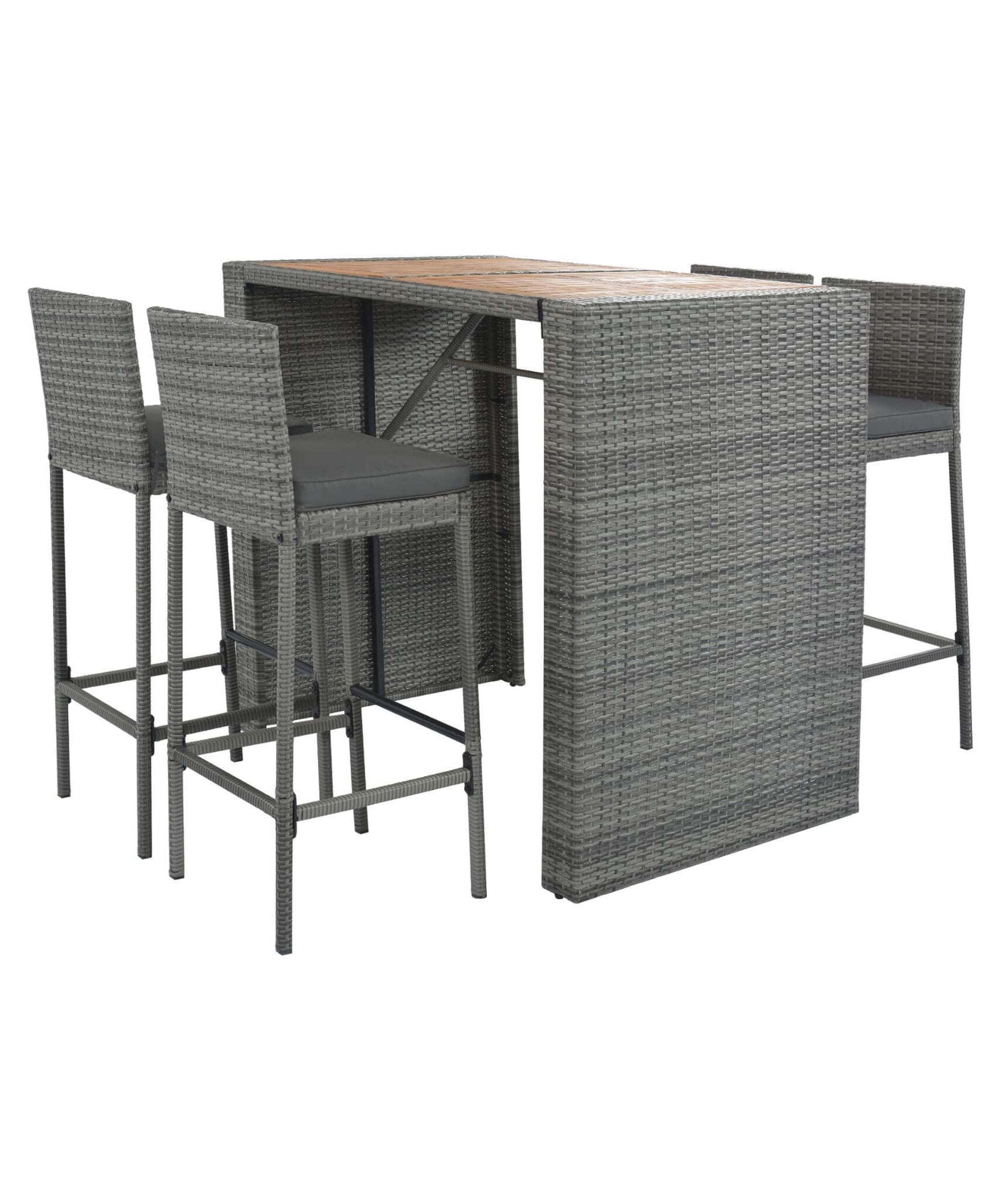Alora 5-Piece Wicker Patio Bar Set With Cushions & Acacia Table (SAK26801)