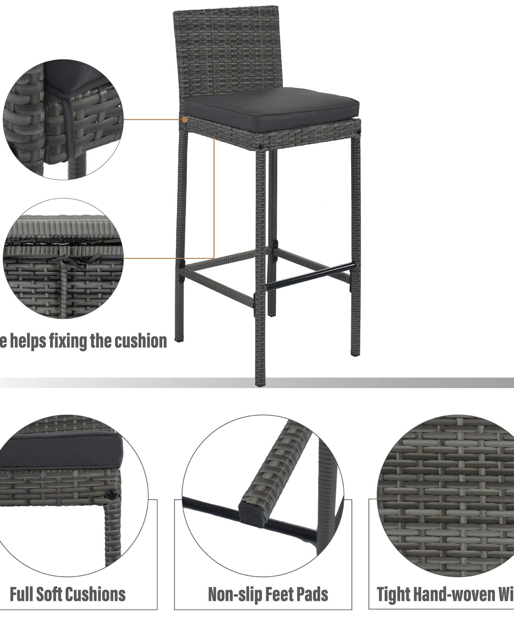 Alora 5-Piece Wicker Patio Bar Set With Cushions & Acacia Table (SAK26801)