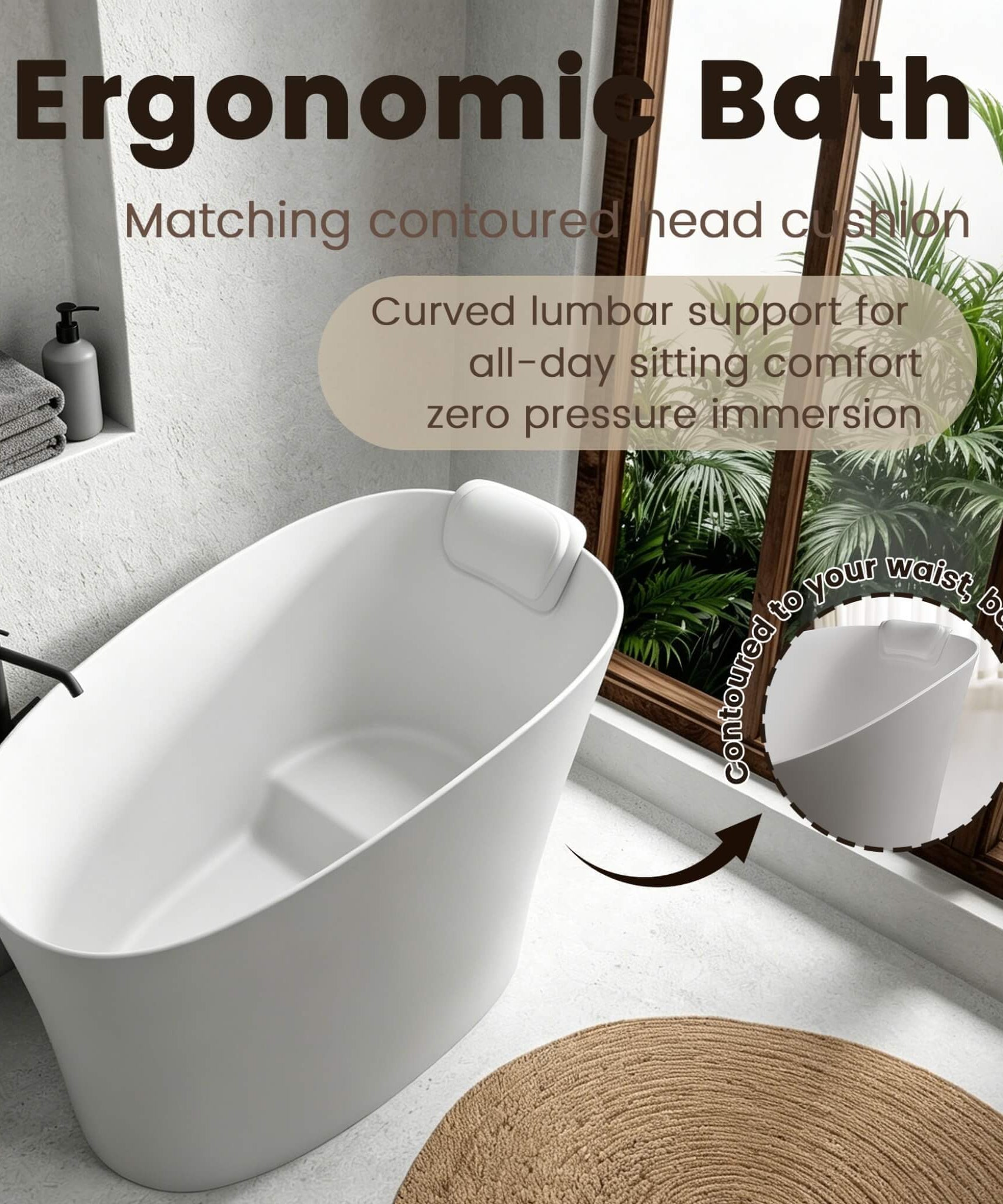 Nuvia 51-Inch Solid Surface Oval Freestanding Bathtub With Seat And Headrest (SAK61983)